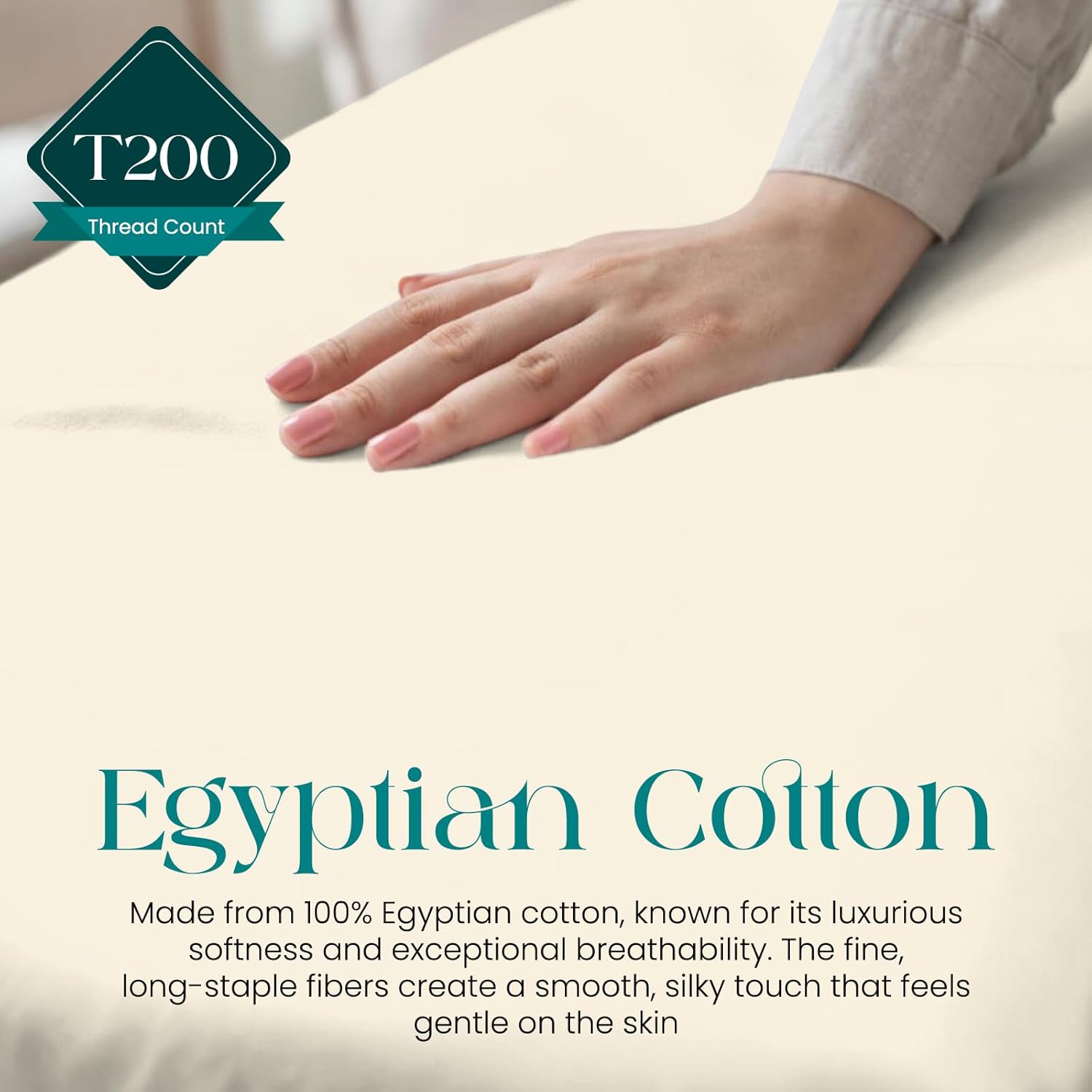 Thumbnail 5 de Linens World Egyptian Cotton fitted sheet (90 x 190cm) – 40cm deep pocket, 200 thread count, cream