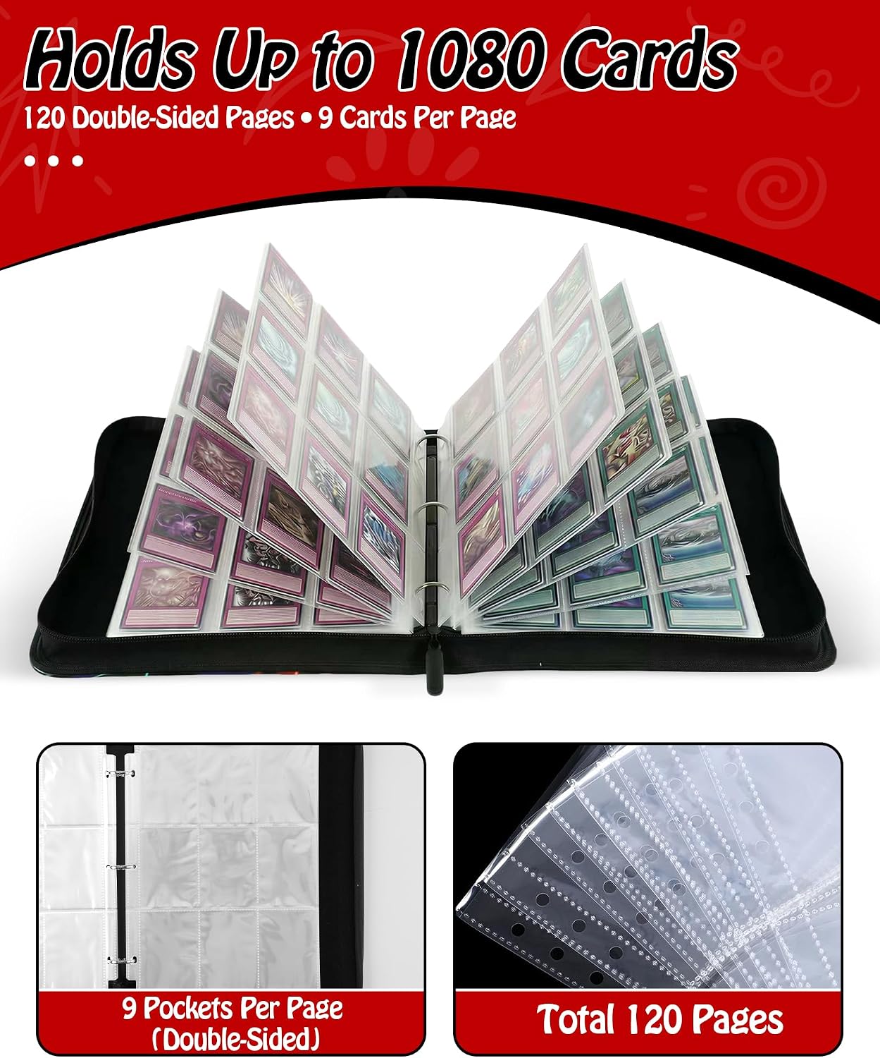 Detalle 2 de CNCY glq-1 9-Pocket Trading Card Binder, 1,080-Card Capacity, 120 Pages