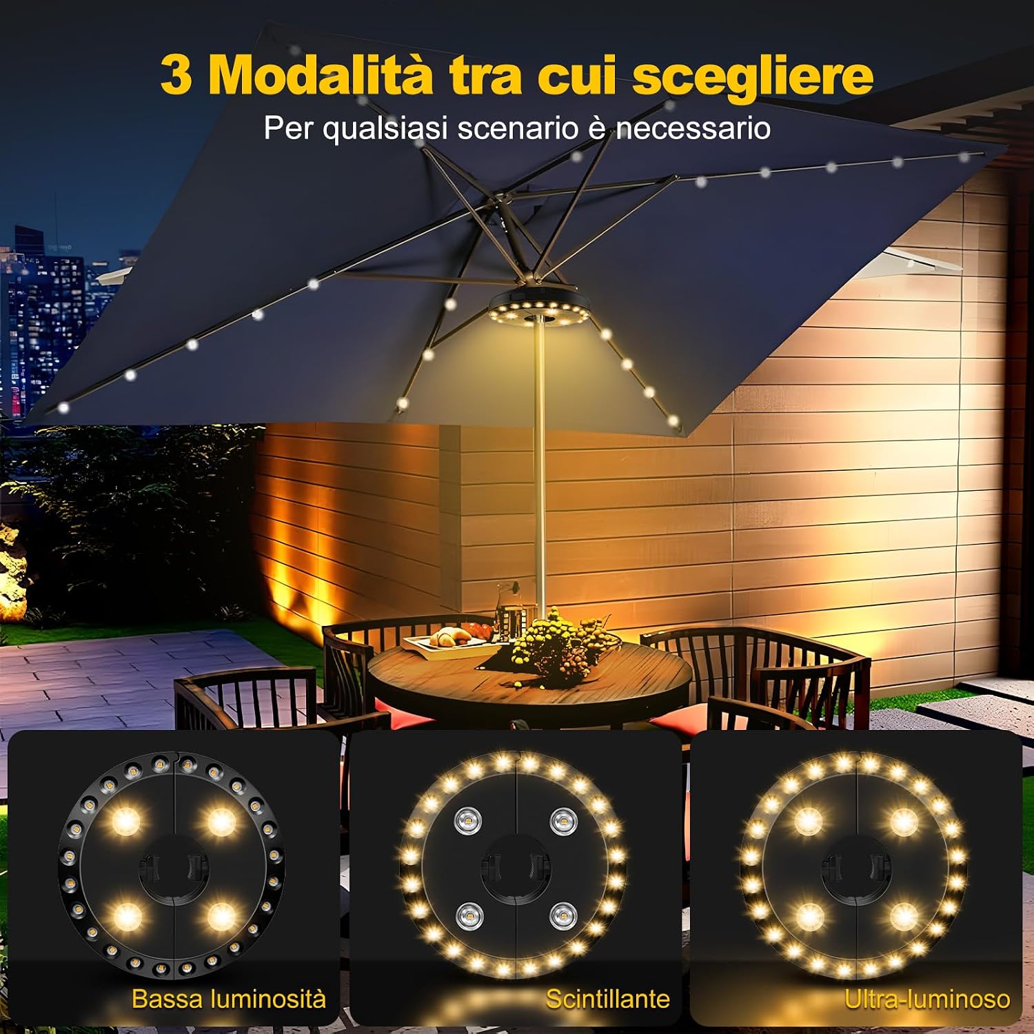 Detalle 2 de Luce per Ombrellone HELESIN: 28 LED, 200 Lumen, 3 modalità, wireless, 4 AA
