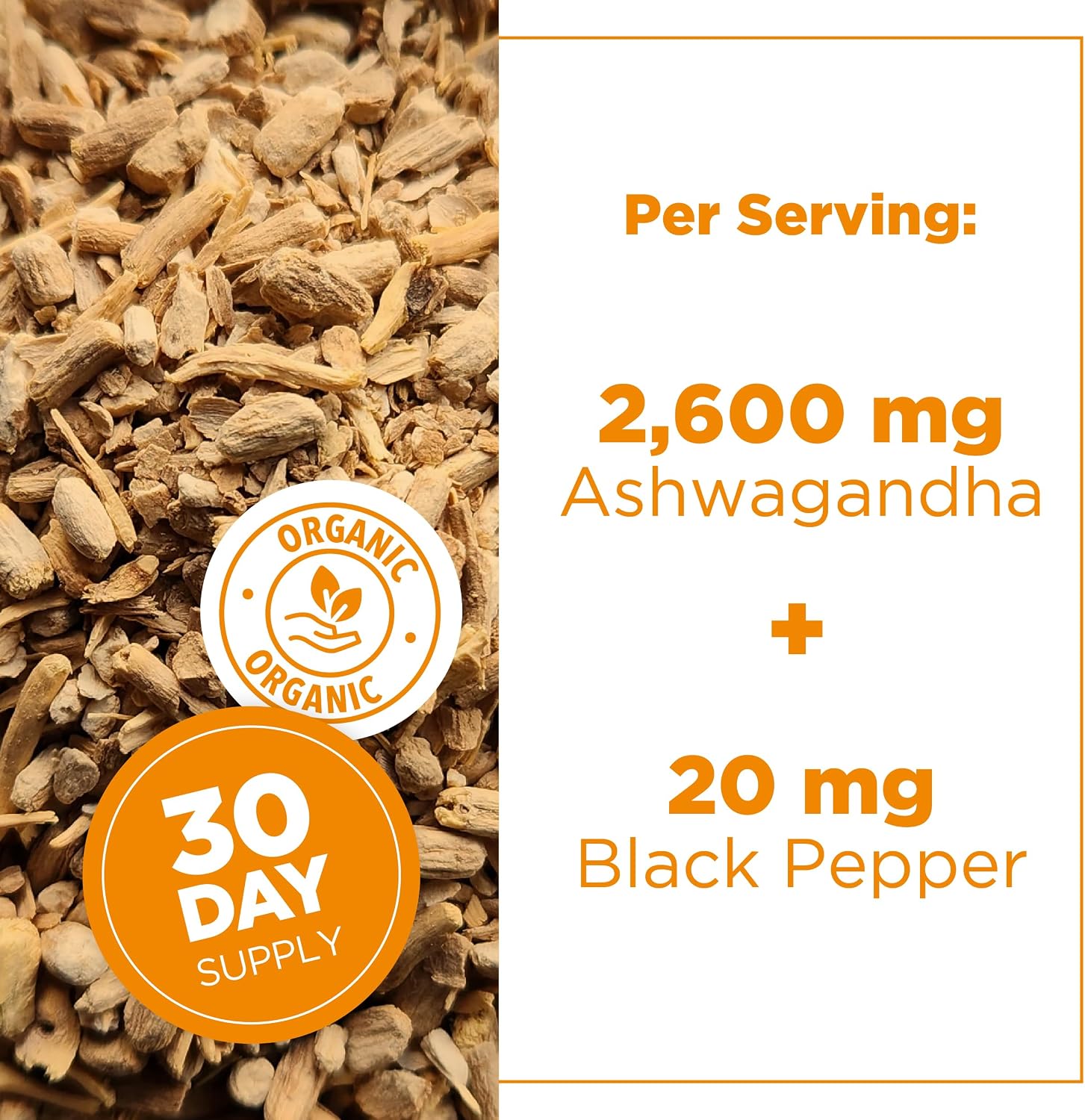Detalle de PlantVital Organic Ashwagandha Capsules, 2,600 mg with Black Pepper, 120 Count