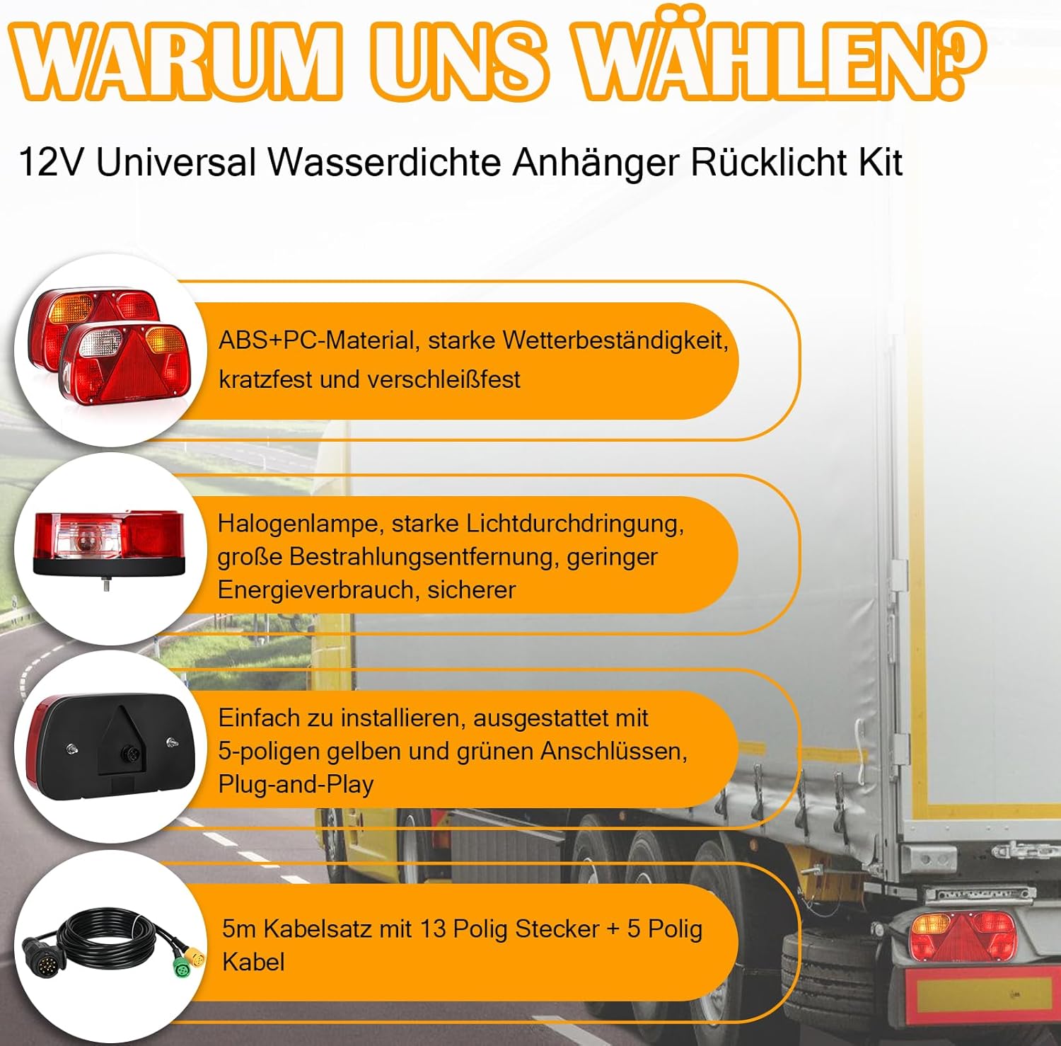 Thumbnail 1 de Warmfay Anhänger Rückleuchten Set (12 V, Universal, 13-polig, 5 m Kabelsatz, E11-zertifiziert)
