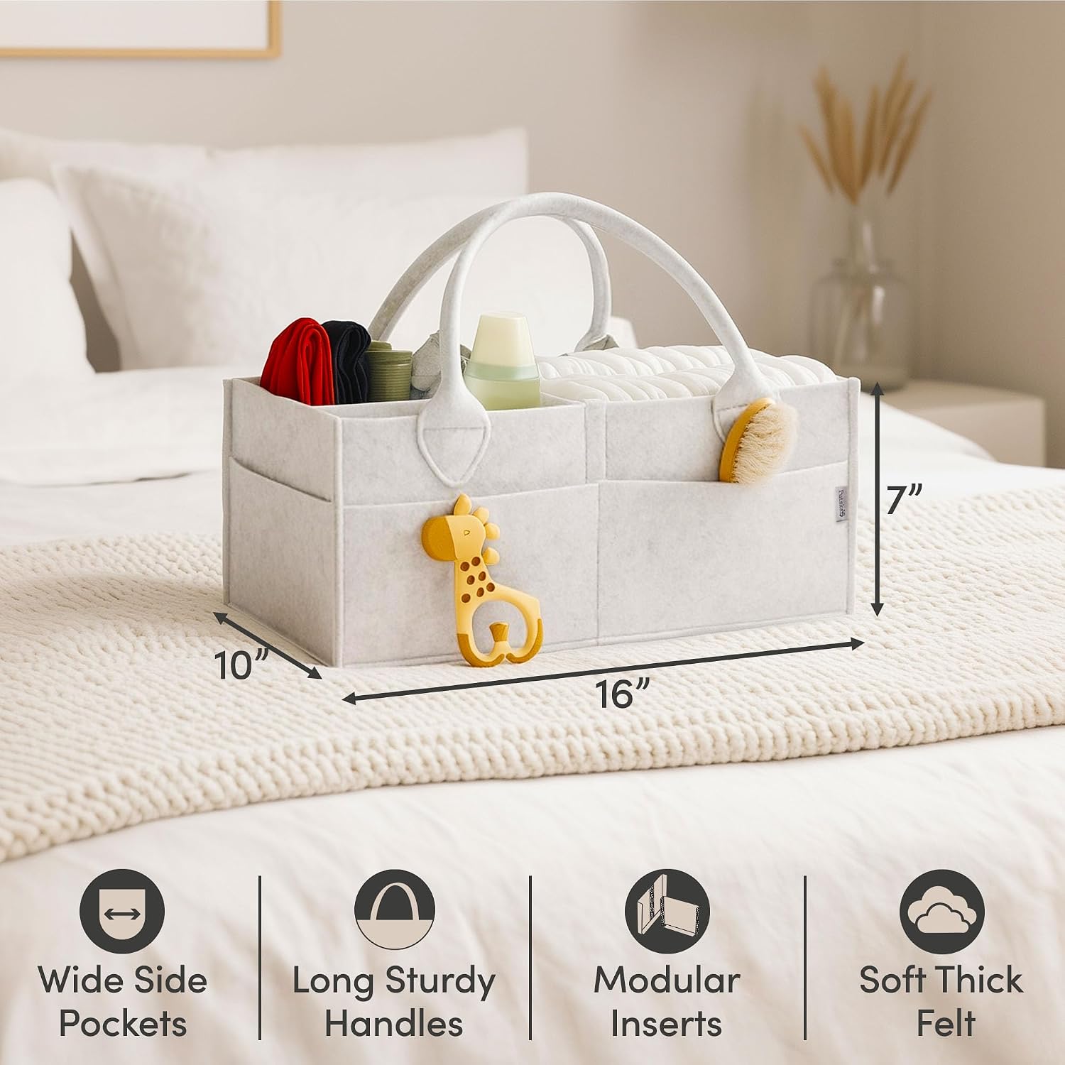 Thumbnail 3 de PUTSKA Windelkorb Organizer – Extra großer Aufbewahrungskorb für Wickelstation und Babyzimmer (Weiß)