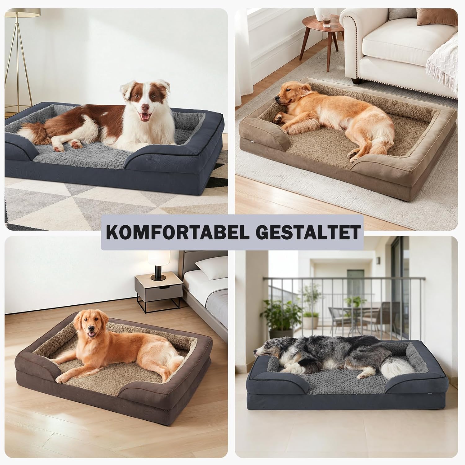 Thumbnail 4 de JOEJOY extra großes orthopädisches Hundebett mit Waben-Schaumstoff und waschbarem, wasserdichtem Bezug (grau)