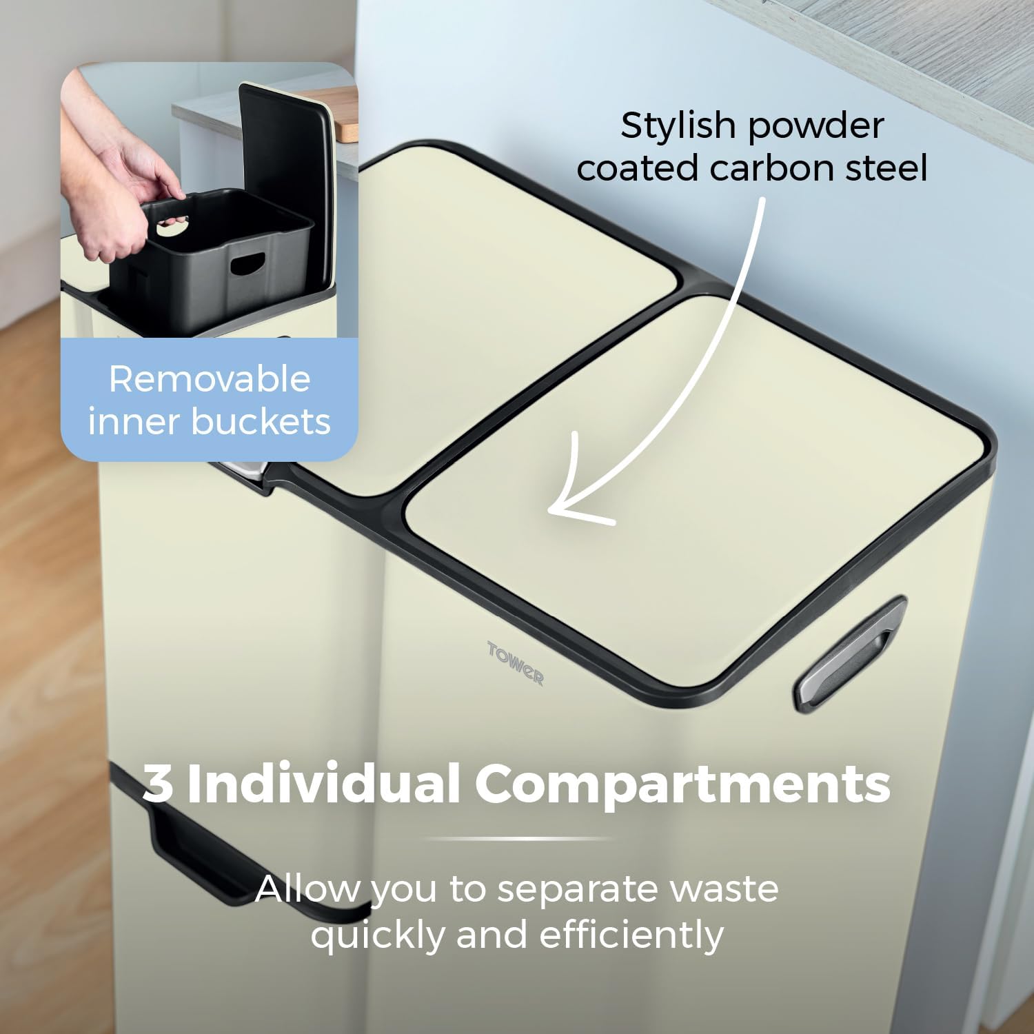 Thumbnail 4 de Tower T838024C pedal bin 20L, cream 🗑