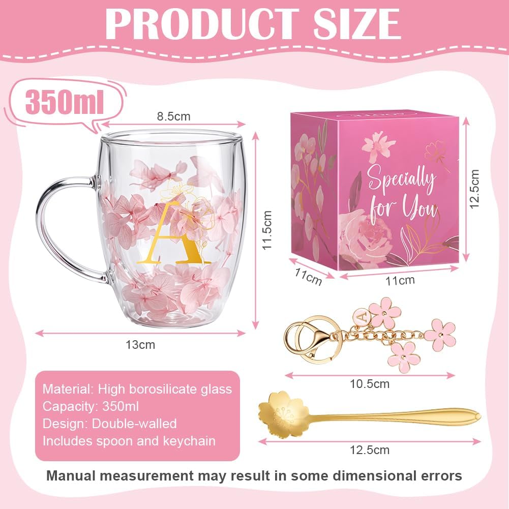 Detalle 2 de AOOTE 6324903 Dried Flower Double-Wall Glass Mug, 350 ml, Letter A