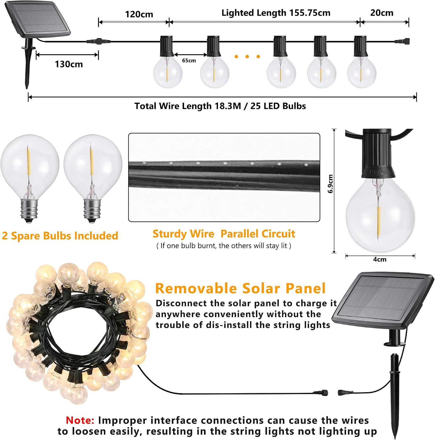 Thumbnail 5 de Joomer Luces Solares LED Exterior Jardin con USB Recargable — Guirnalda 15,6 m con 25+2 Bombillas
