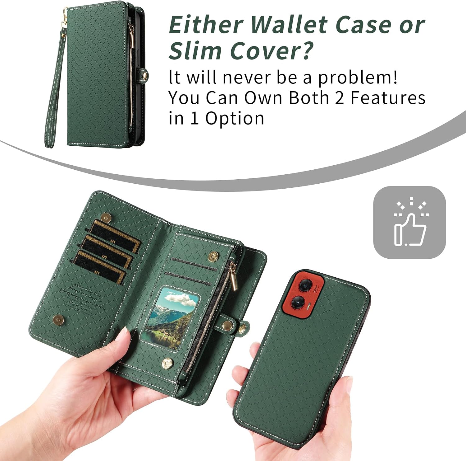Detalle 2 de Asuwish Zipper Wallet Case for Motorola Moto G Stylus 5G (2024), Green