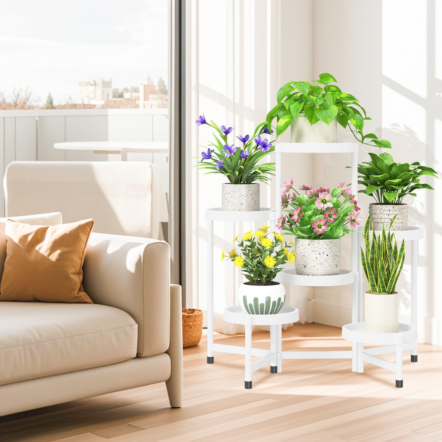 Thumbnail 6 de iDavosic.ly 6-Tier Folding Plant Stand with Waterproof Trays, White
