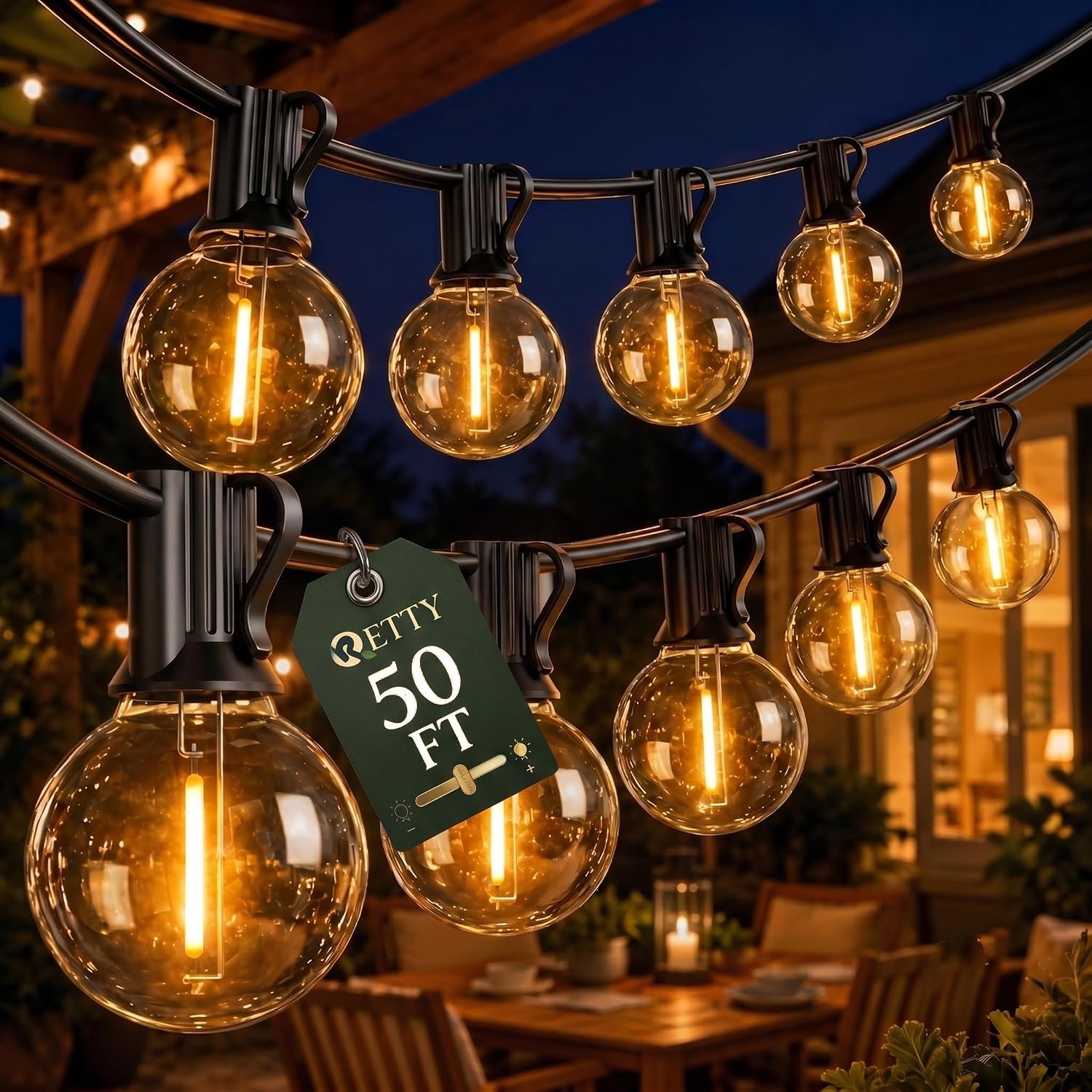 Detalle de RTTY CMC-O251 50 ft Outdoor String Lights, Dimmable Warm White G40 LEDs