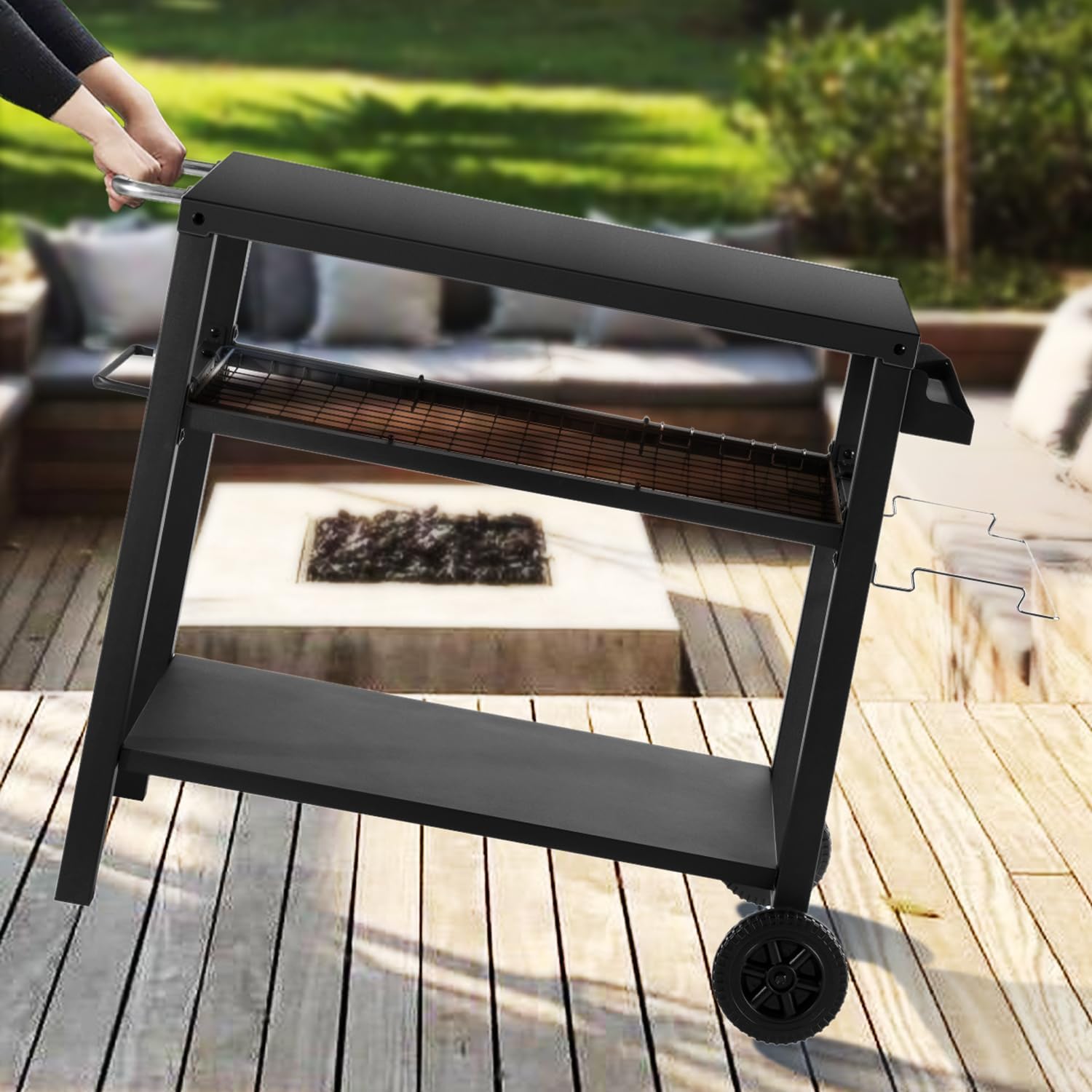 Detalle de Kendane CA-21 3-Shelf Grill Cart with Utility Hooks and Wheels