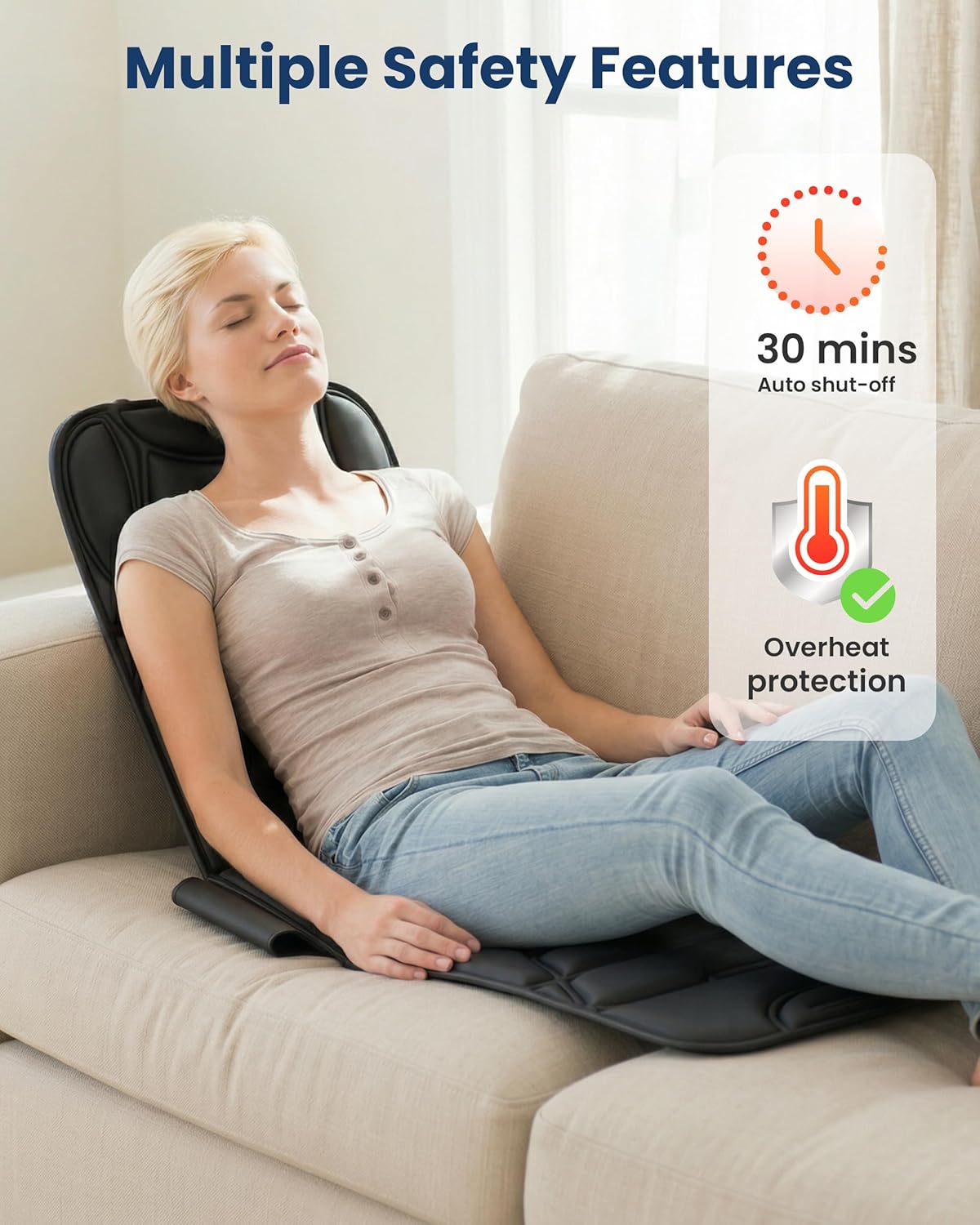Detalle 2 de COMFIER Tappetino Massaggiante con Funzione Riscaldante – 10 Motori, 5 Modalità e Spegnimento Automatico
