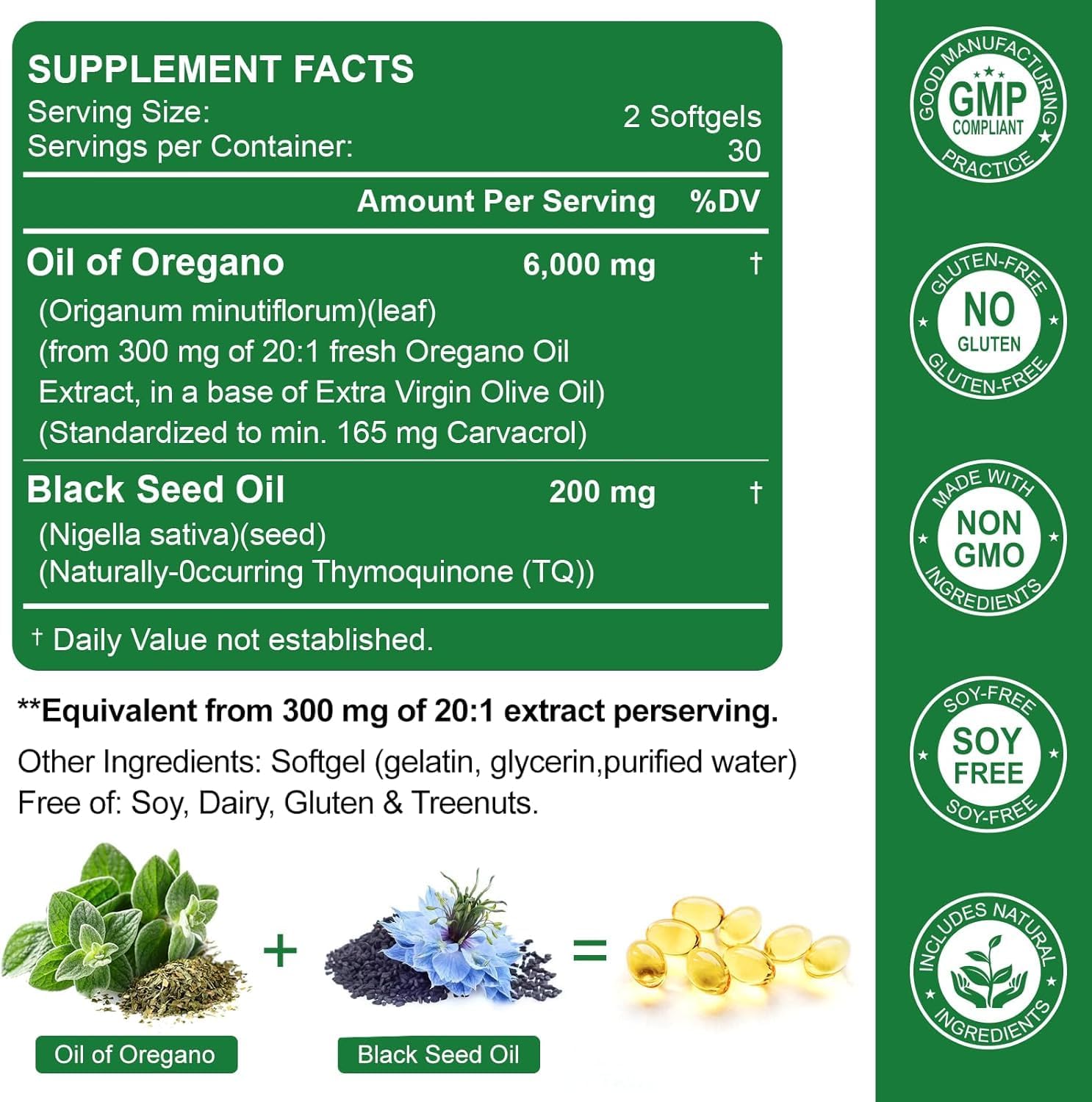 Detalle 2 de Nature's live Oregano001 Oil of Oregano and Black Seed Oil Softgels, 60 Count