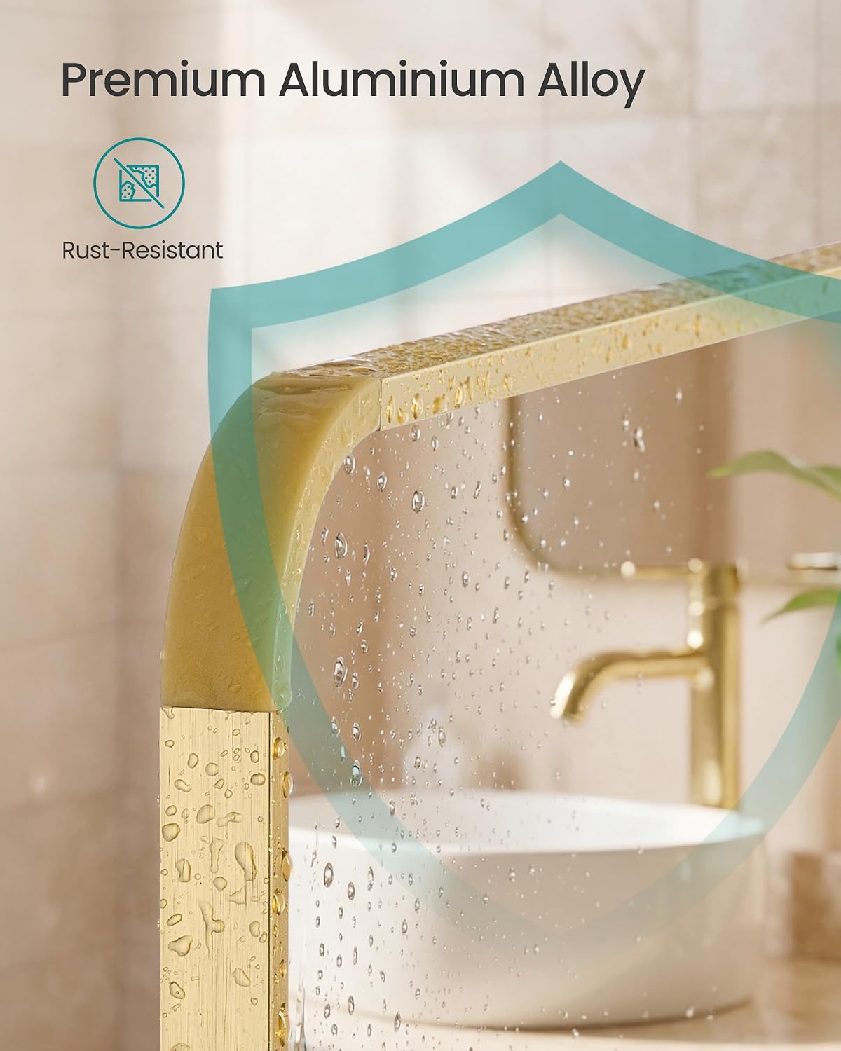 Thumbnail 3 de SONGMICS Berit LWM010AB01 Wall-Mounted Bathroom Mirror, 61 x 91 cm, Pale Gold