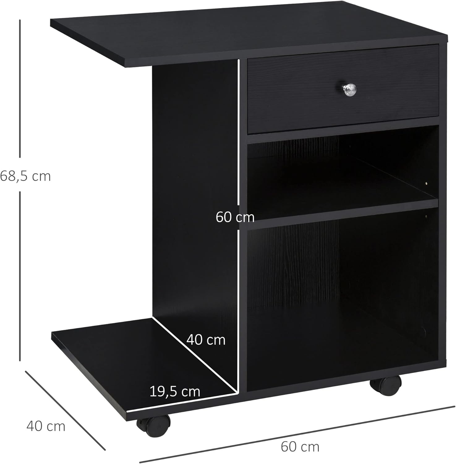 Thumbnail 6 de HOMCOM Vinsetto: Support d'imprimante et Organiseur de Bureau avec 2 Niches, Tiroir et Espace CPU