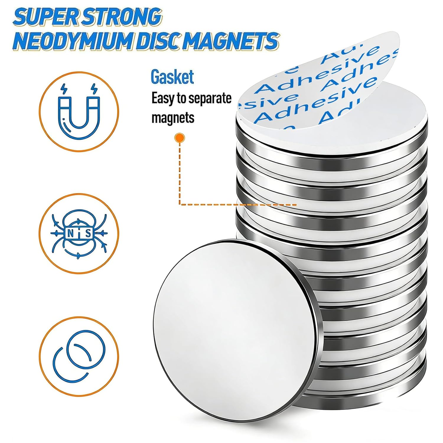 Thumbnail 2 de Magnete Stark 4er-Set Silber (Neodym), doppelseitiger Klebstoff – ca. 8 kg Magnetkraft