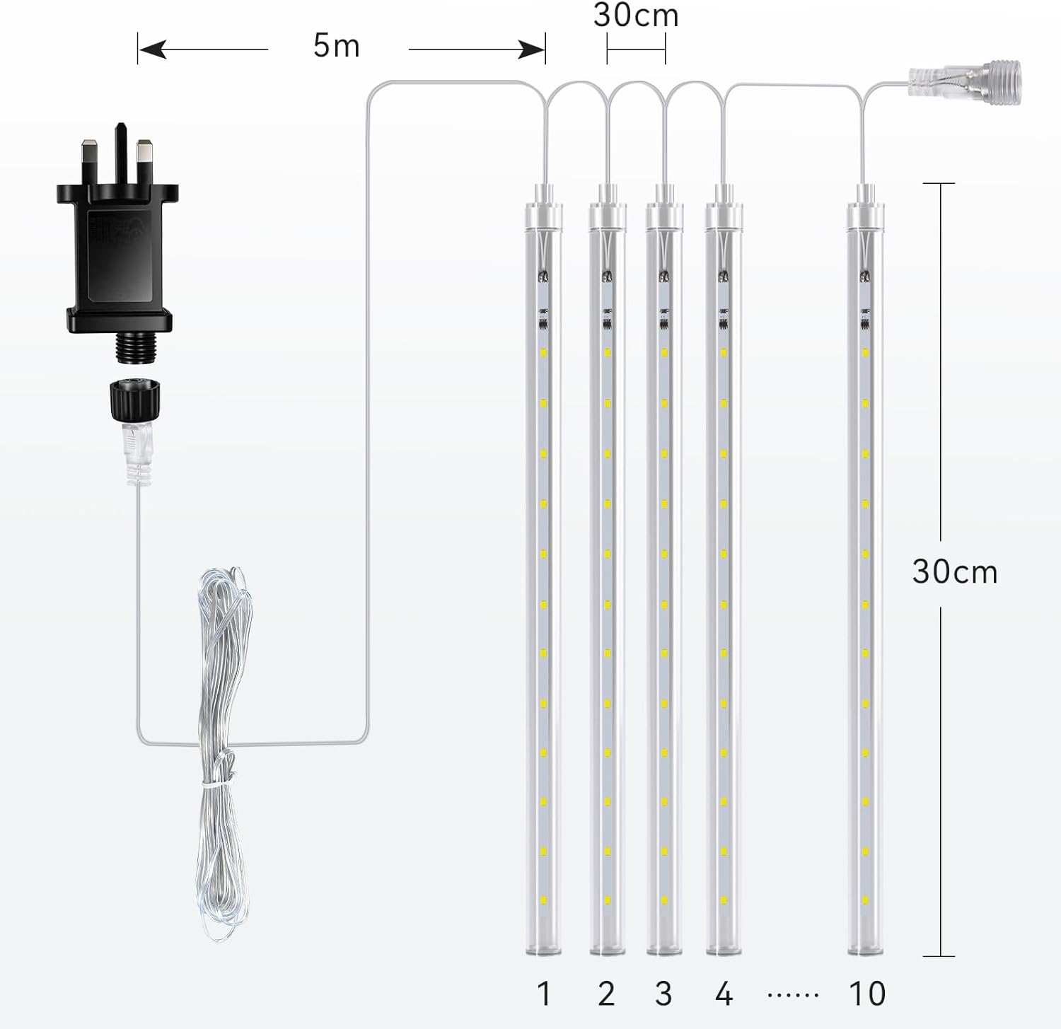 Thumbnail 1 de Wudyfei Outdoor Christmas Lights – 10 x 30cm 240 LED Meteor Shower Icicle Lights (Cool White)