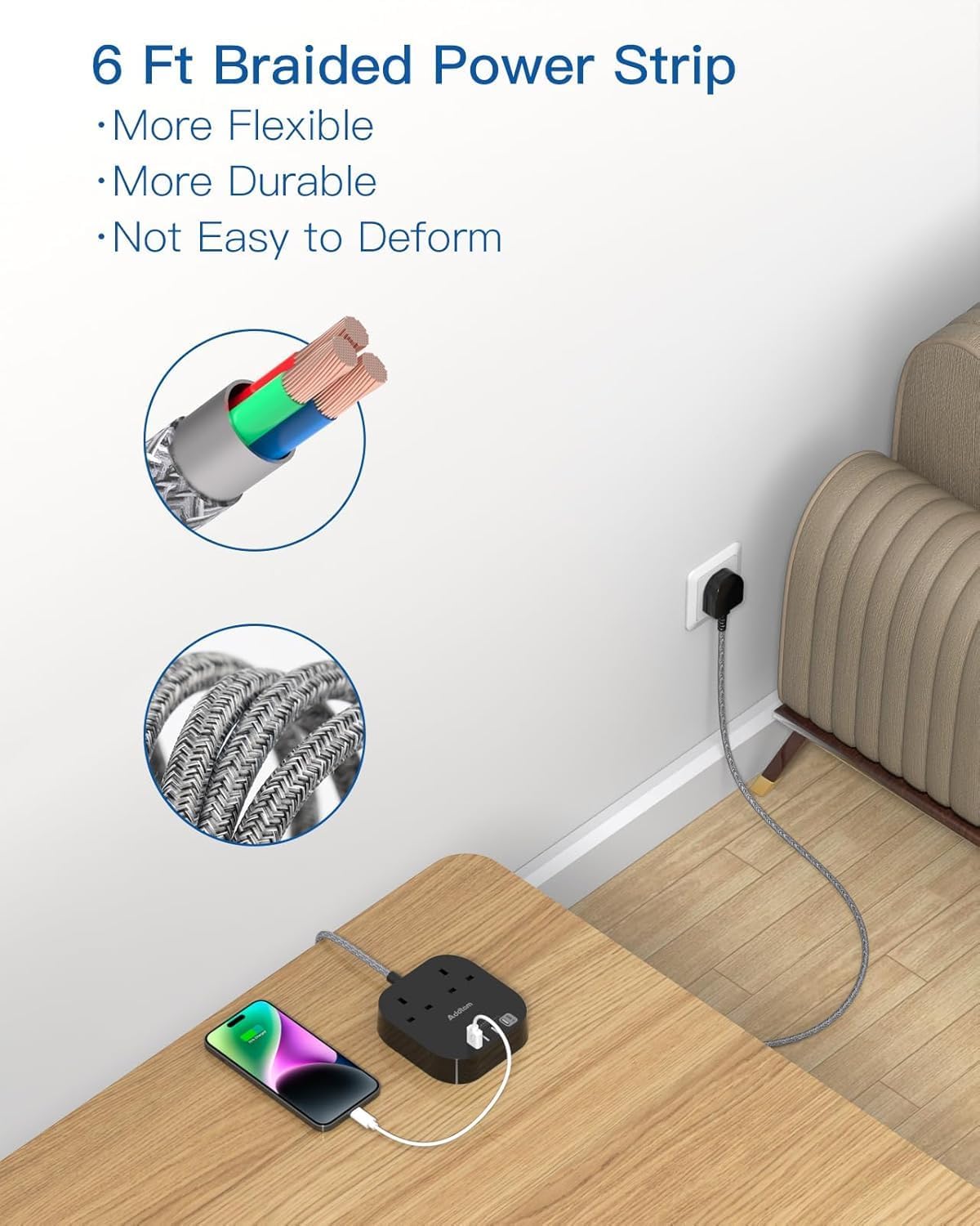 Thumbnail 4 de Extension Lead Power Strip 1.6m with 4 Ports 🪫
