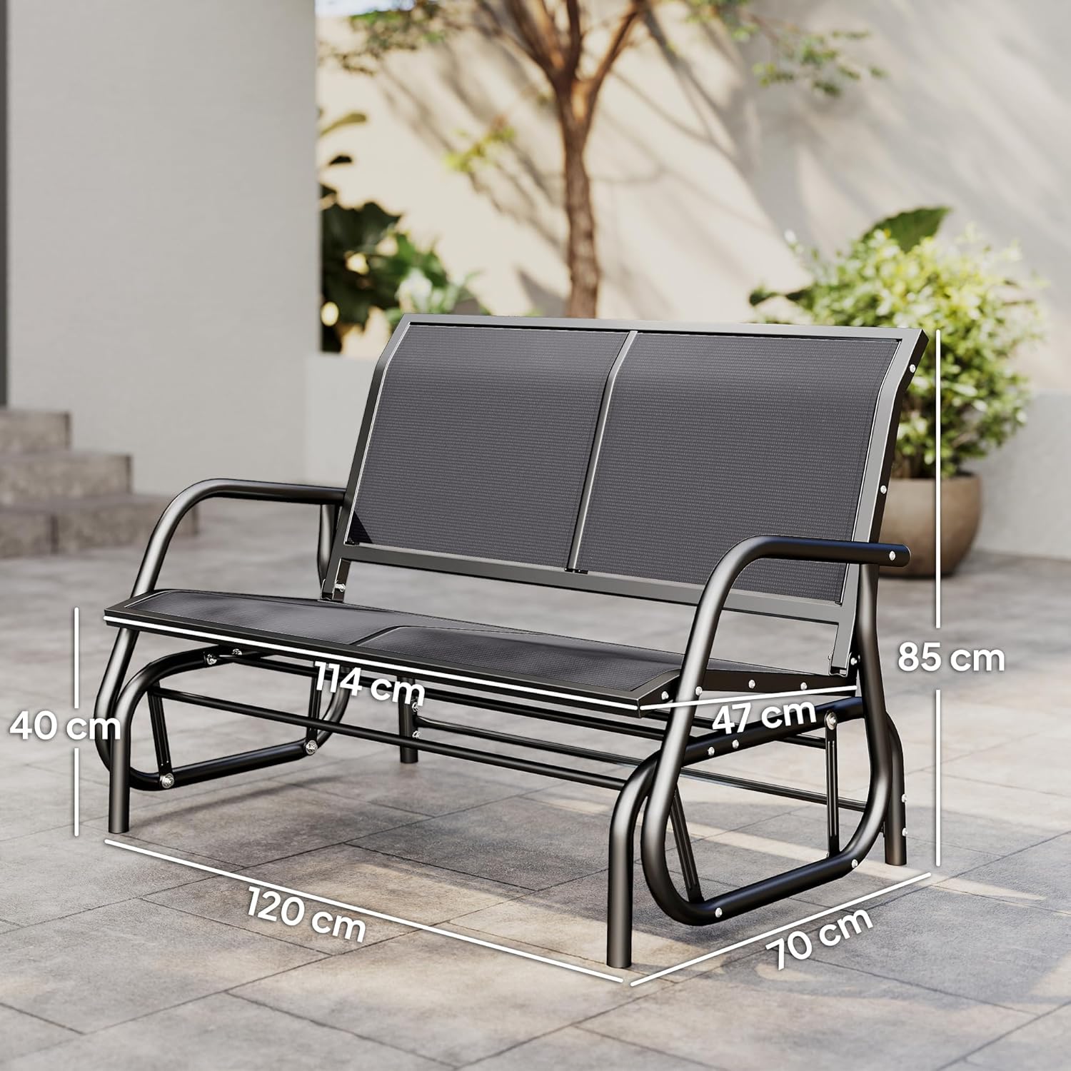 Detalle de Outsunny Banc à bascule de jardin 2 places design contemporain grand confort avec accoudoirs gris