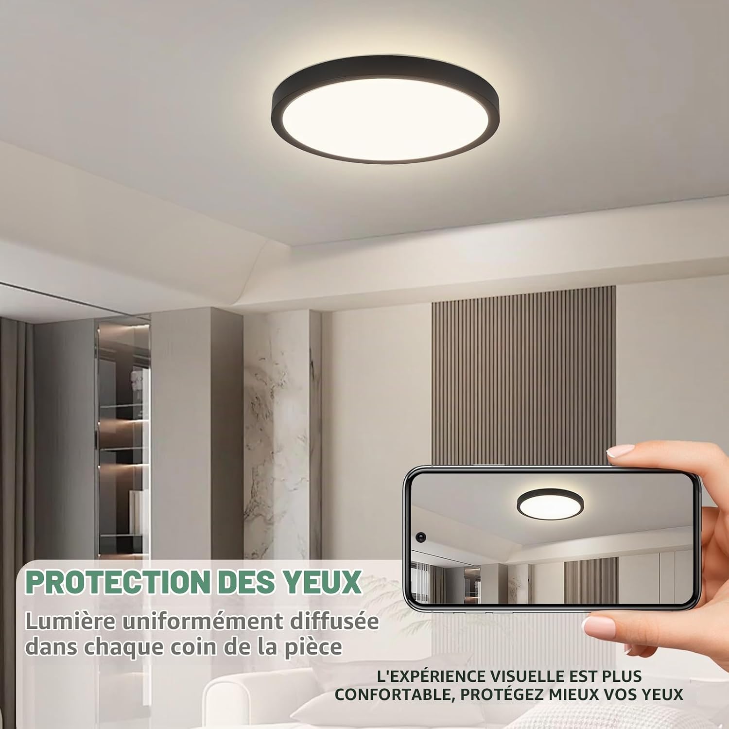 Detalle 1 de cupgow 18HMD-4K-DE led-plafondlamp, zwart, 18 cm, 15 W, 4000 K
