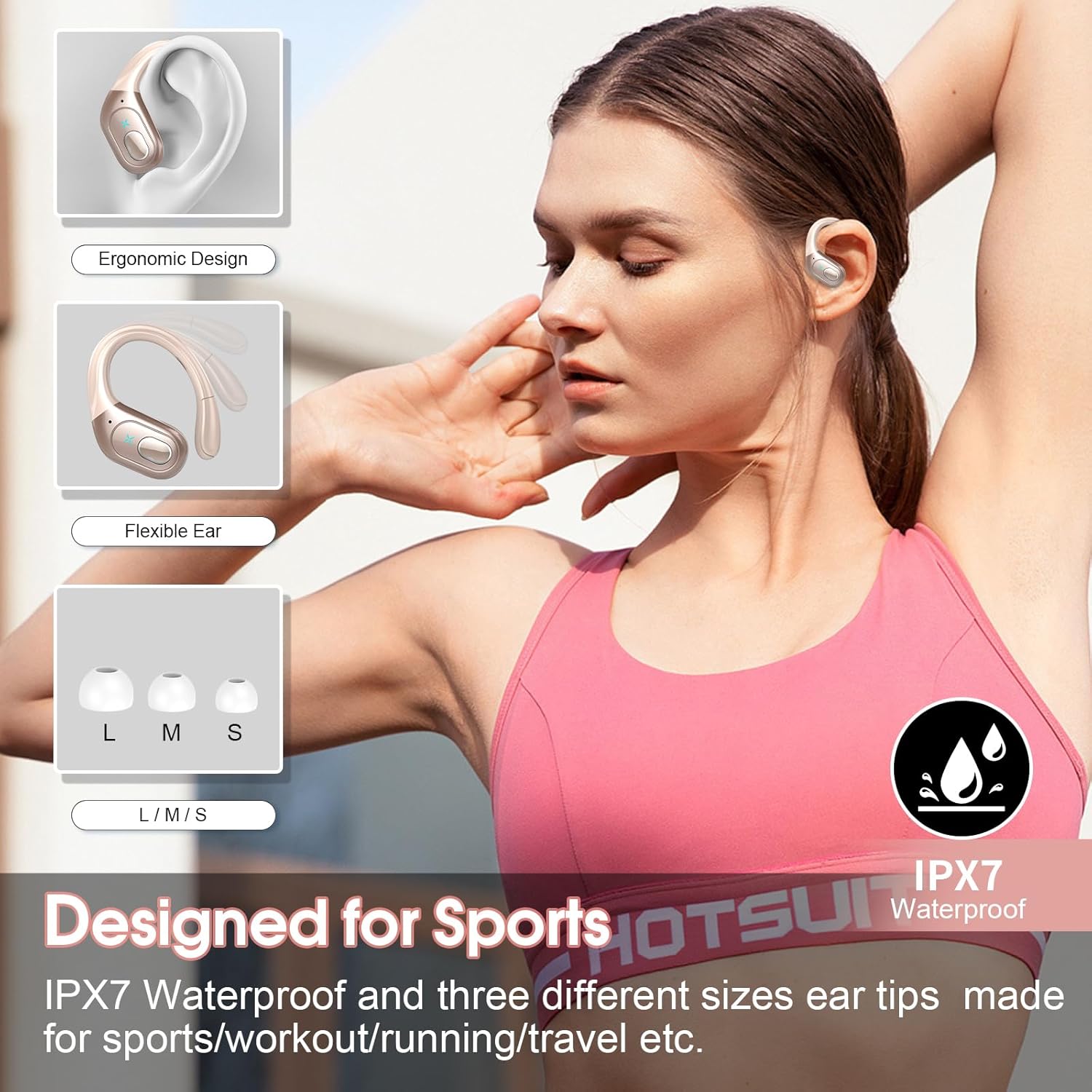 Detalle de 2026 Wireless Earbuds with App Control, 75H Battery and IP7 – Rose