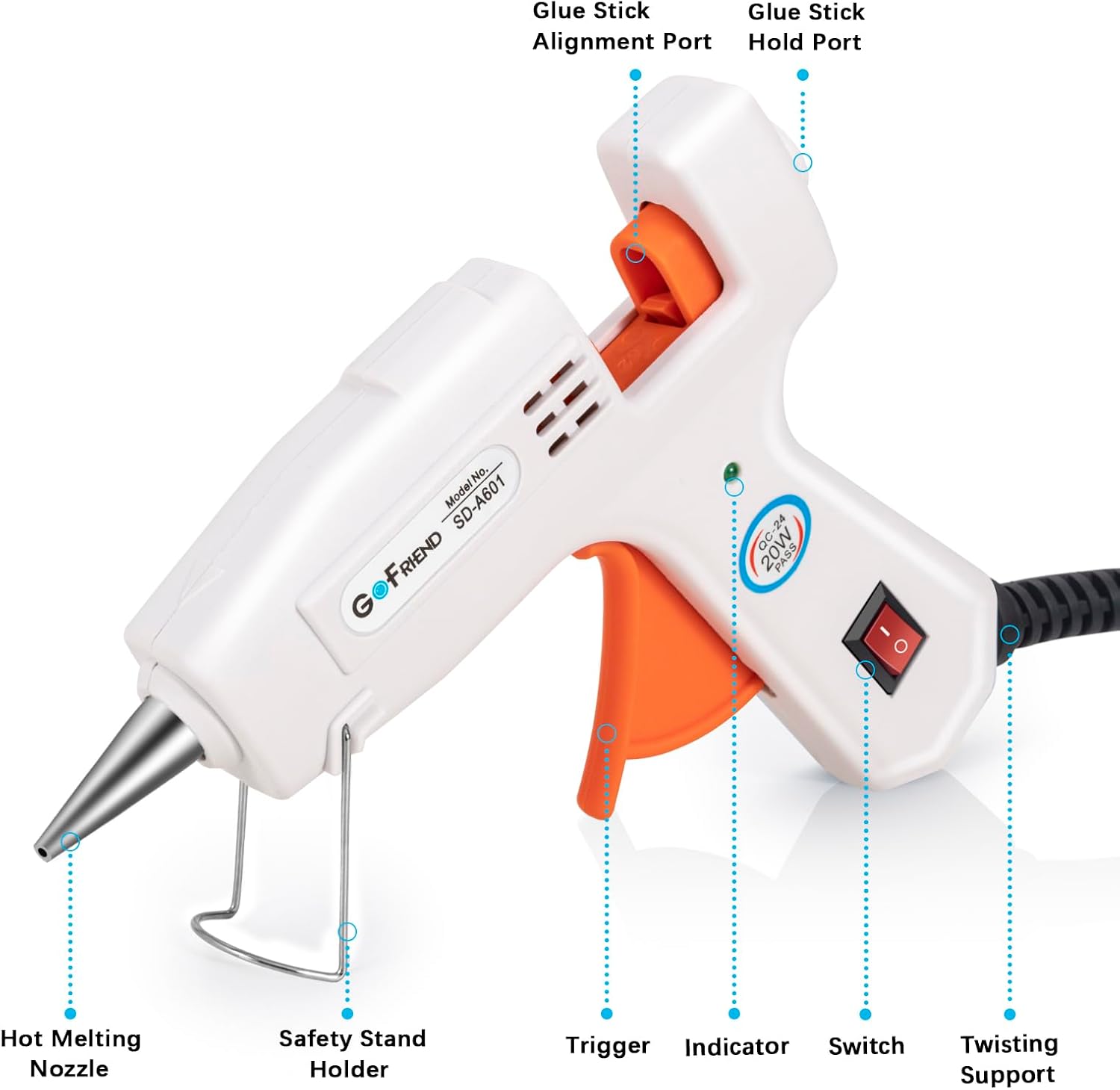 Detalle 2 de GOFRIEND 20W Glue Gun with 75pcs Glue Sticks (7mm x 150mm) – Upgraded, Fast Heating