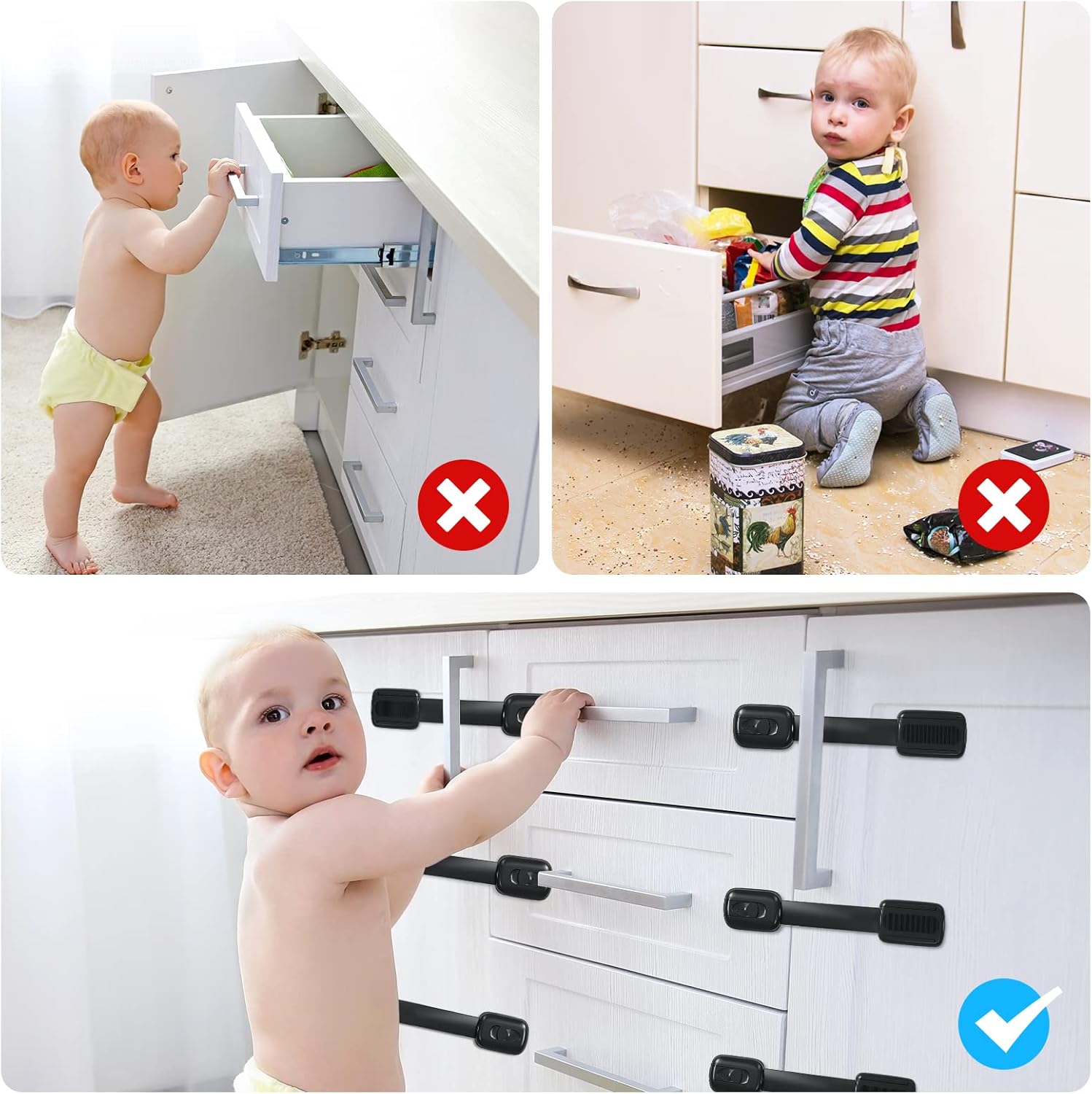 Thumbnail 2 de ECHOCUBE Cupboard Locks for Children, 10 Packs – Adjustable, No-Drill Baby-Proof Safety Latches