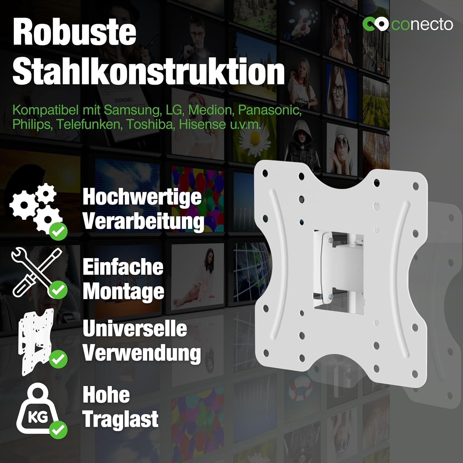 Thumbnail 6 de conecto support de mur pour TV universel inclinable et orientable (VESA jusqu’à 200x200, 23 à 42"), blanc