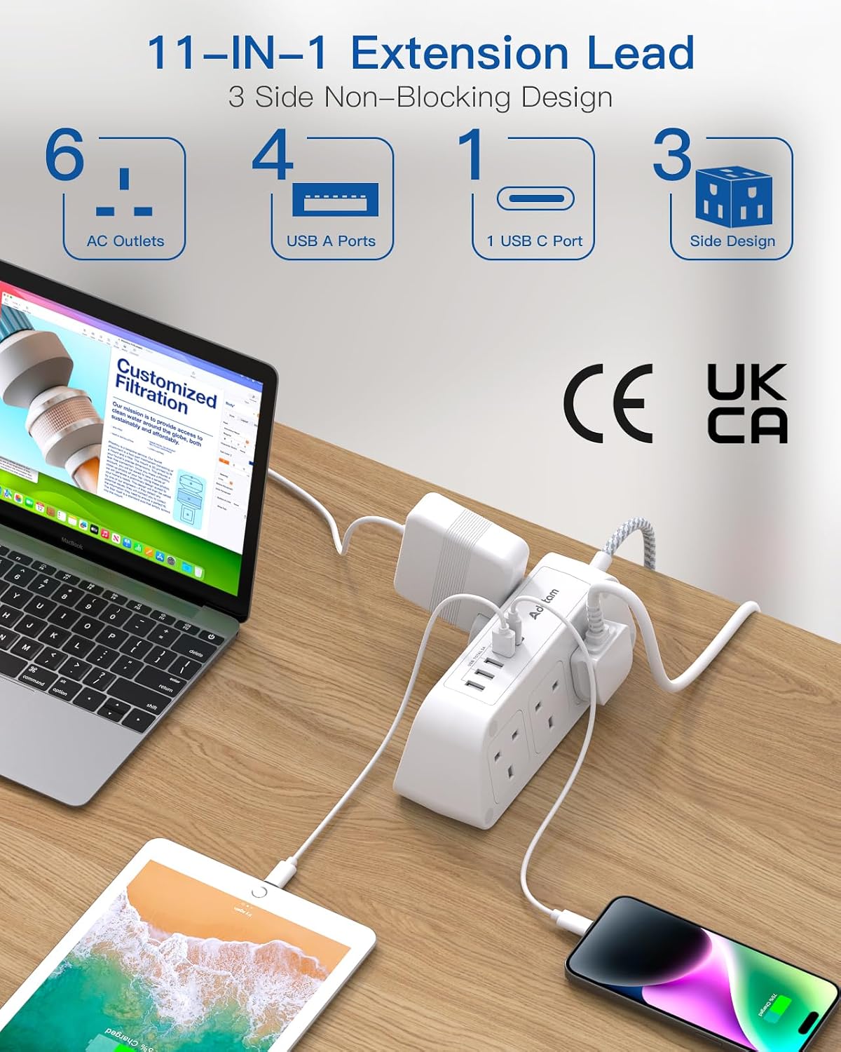 Thumbnail 1 de Addtam 3M Extension Lead with USB Slots