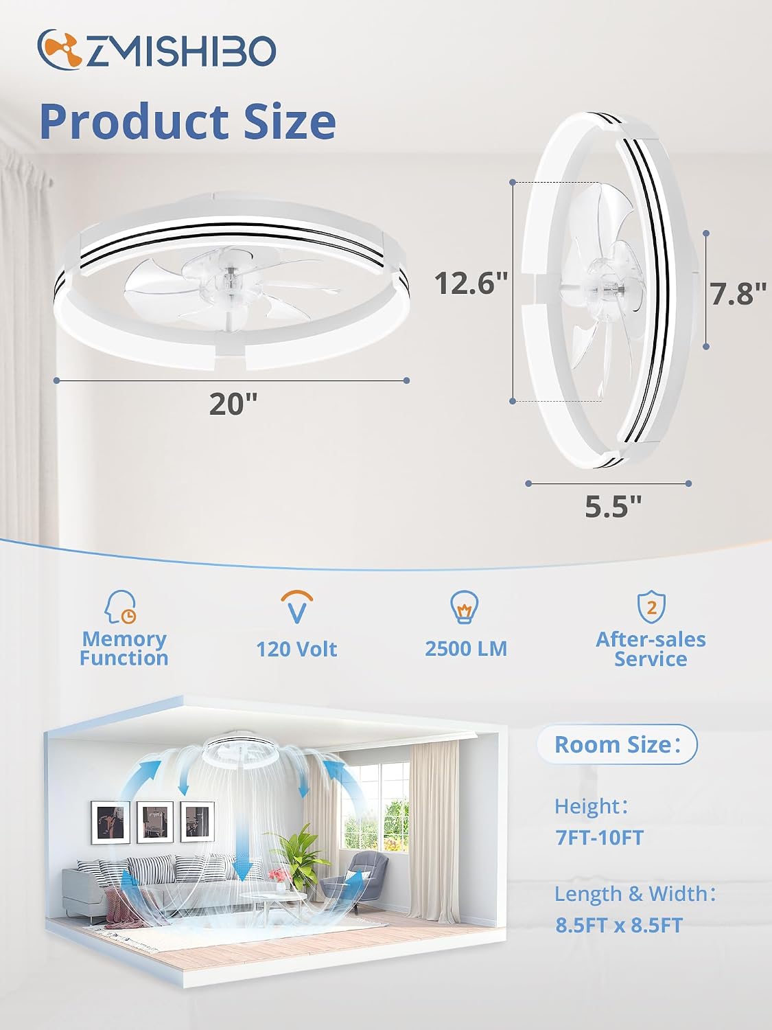 Detalle 1 de ZMISHIBO low-profile ceiling fan 20-inch
