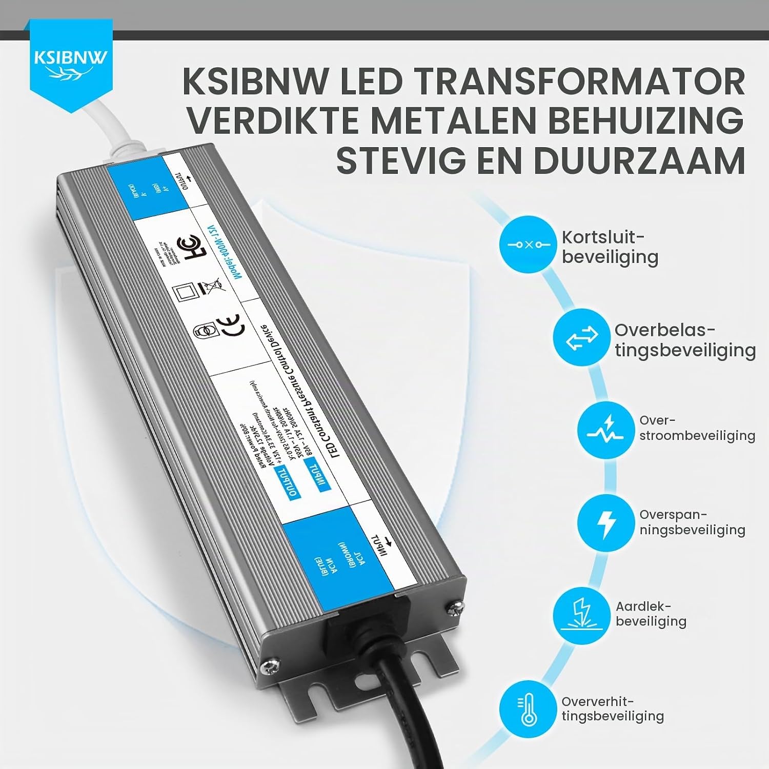 Detalle de KSIBNW 12V-36W LED-transformator, 3A, IP67 en EU-stekker