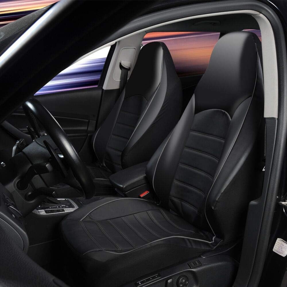 Detalle 2 de JSCARLIFE 2 PCS Classic Luxury Faux Leather Front Car Seat Covers – Grey