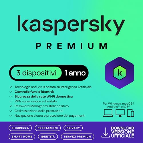 Detalle de Kaspersky Premium Total Security 2026 | 3 dispositivi, 1 anno, VPN illimitata e Password Manager