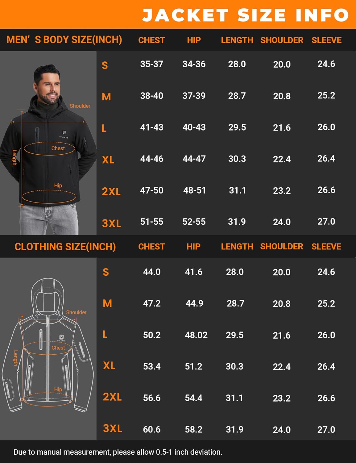 Thumbnail 6 de SOLJIKYE Men's Heated Softshell Jacket, 8 Heating Zones, 3 Settings, 20,000mAh Battery