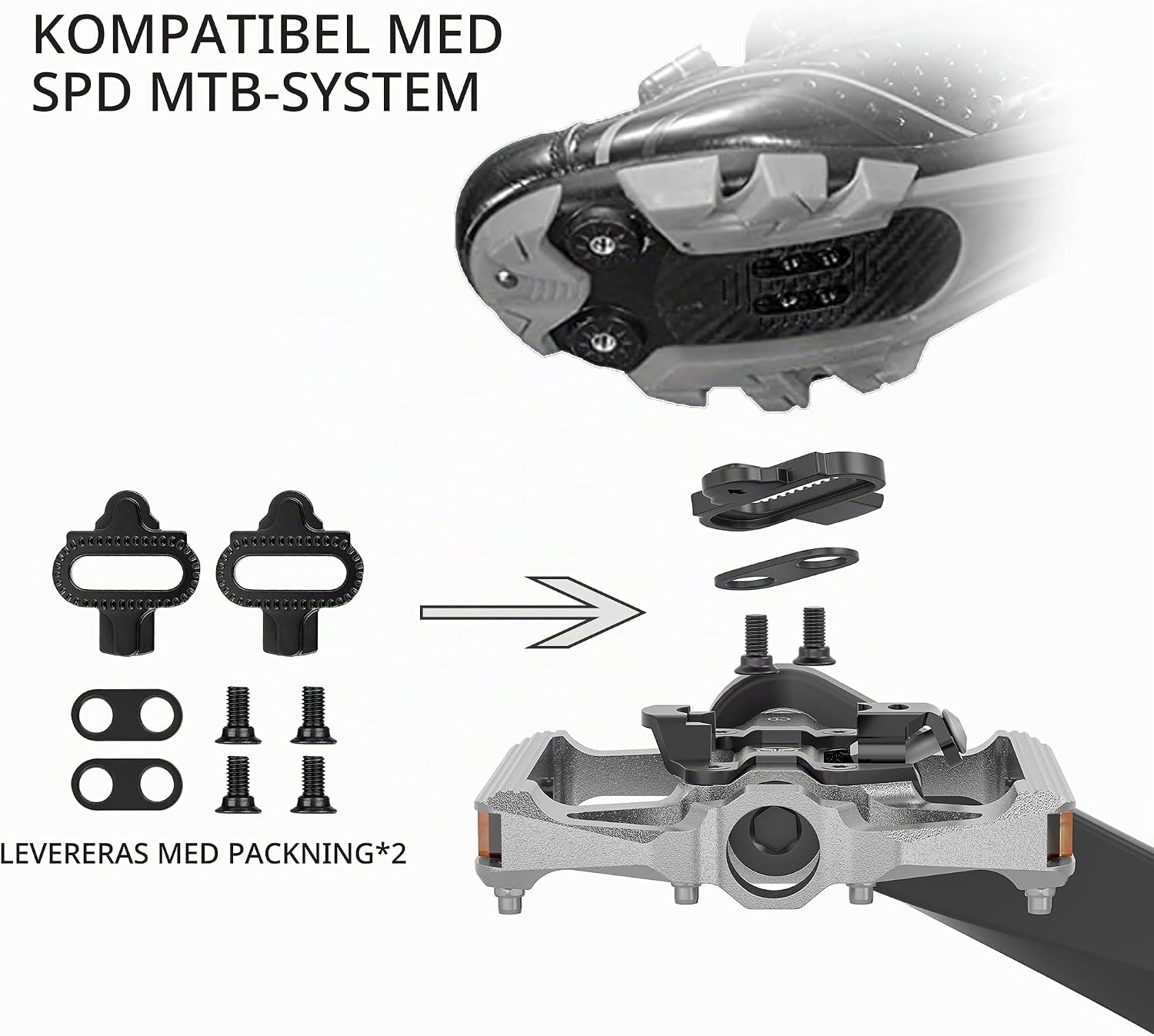 Detalle de GEWAGE MTB-kombipedaler med reflexer, SPD-kompatibilitet och 9/16-tumsgänga
