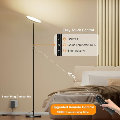 Detalle 2 de Lampadaire sur Pied Yikuneng 3600LM 36W LED avec Télécommande et Contrôle Tactile — Ajustement de couleur 2700K–6500K