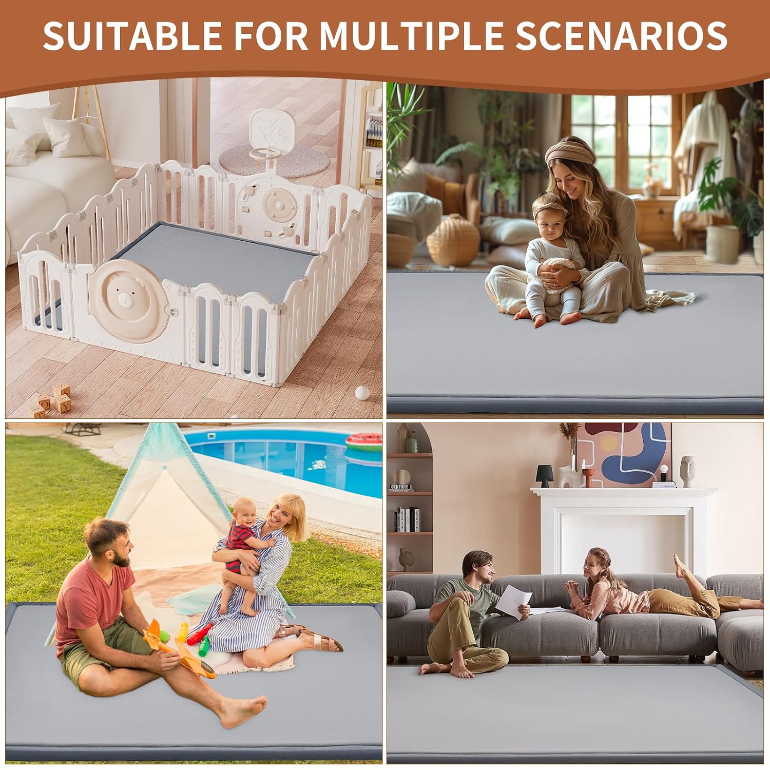 Thumbnail 6 de SUNYRISY Krabbelmatte Baby Spielmatte 3,5 cm, Memory-Schaum, 180 x 200 cm (Grau)