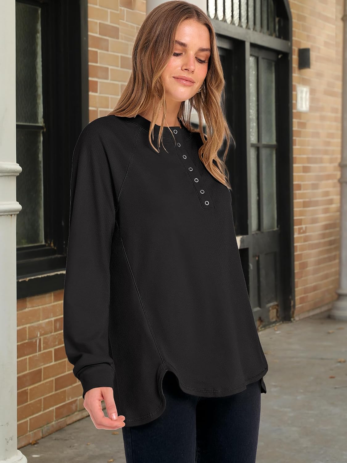 Detalle 2 de ANRABESS Women's Henley Tunic Sweatshirt, Polyester Blend