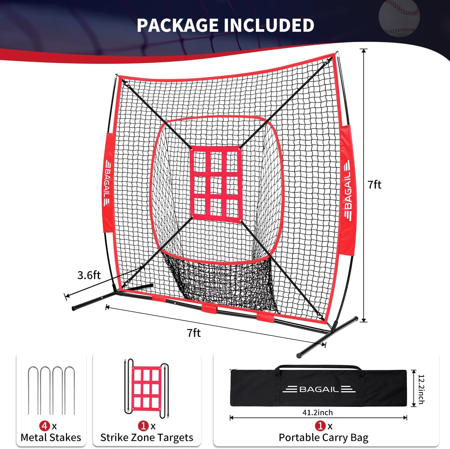 Detalle de BAGAIL Baseball Practice Net, 7 x 7 ft