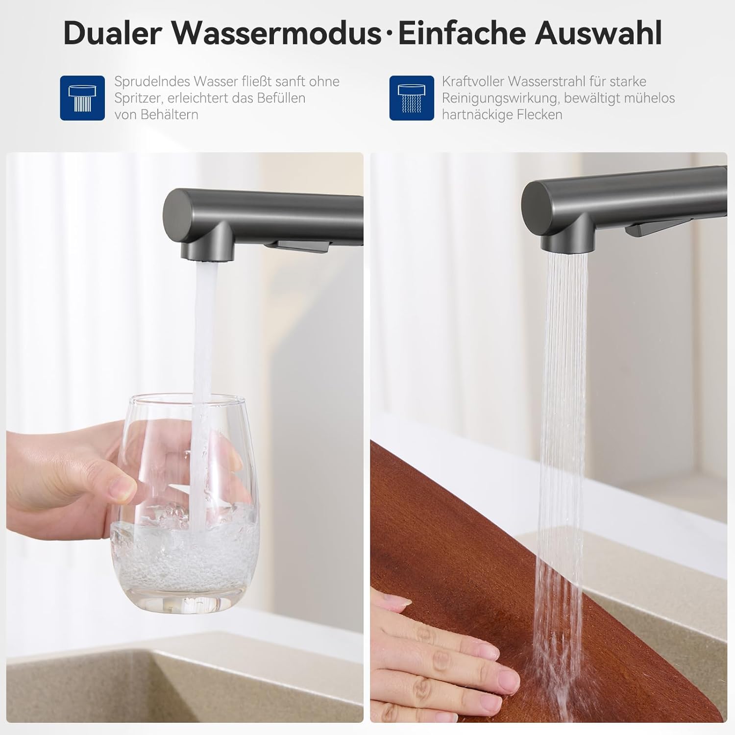 Thumbnail 1 de Sofetiy Küchenarmatur mit ausziehbarer Brause (2 Strahlarten) – Edelstahl 304, 360° drehbar, Gunmetal