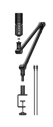 Detalle de Sennheiser Profile Streaming Set mit USB-C Mikrofon, Boom Arm und Kabelaufbewahrung – Schwarz (700100)