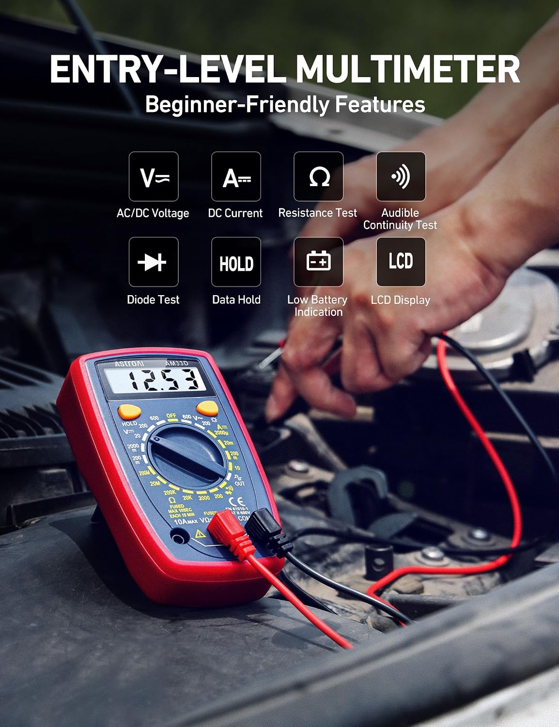 Thumbnail 1 de AstroAI 2000-Count Digital Multimeter with AC/DC Voltage, DC Current, Resistance, Continuity & Diode - Blue