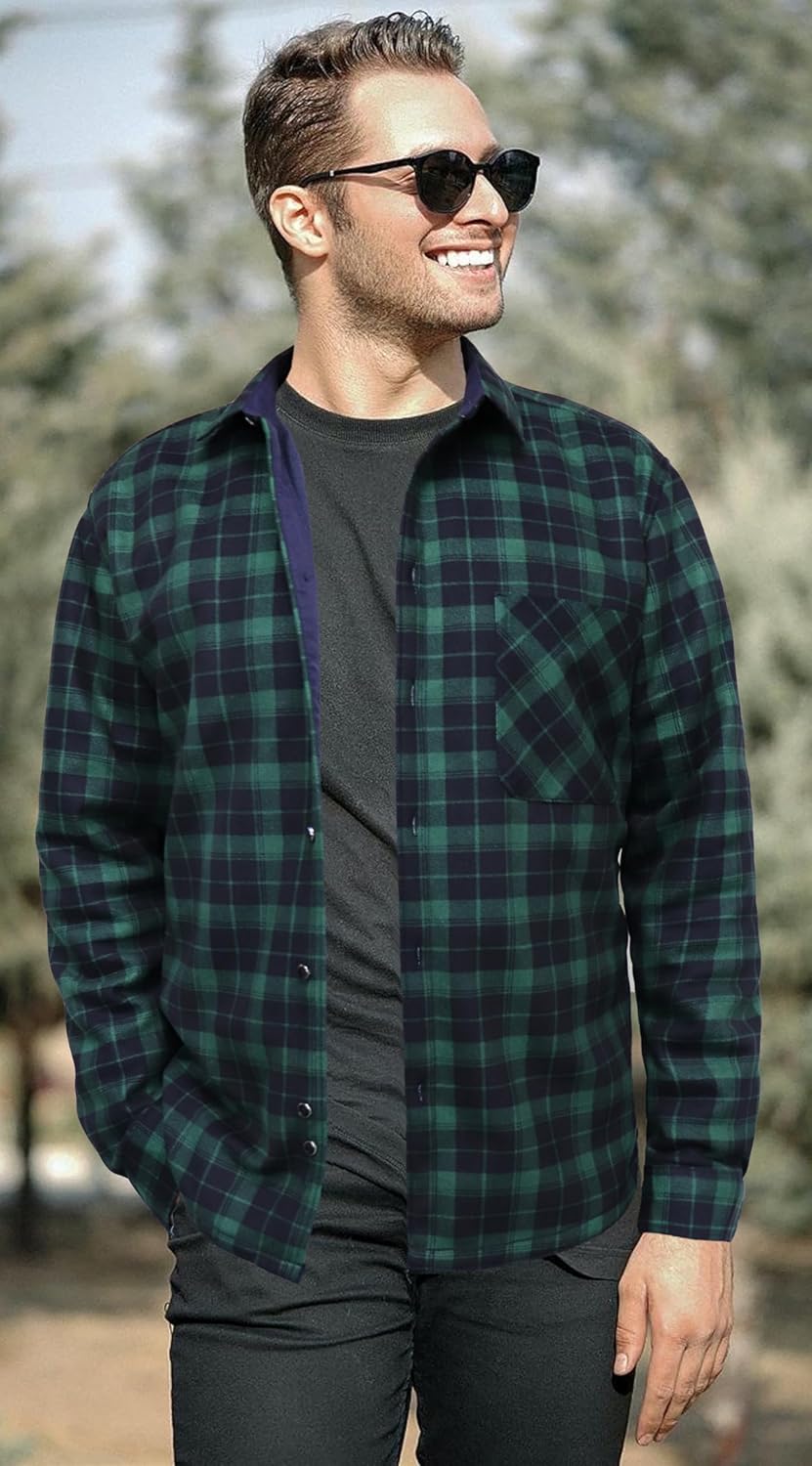 Thumbnail 2 de Miaikvs Men's Thicken Plaid Shirt Jacket with Sherpa Lining