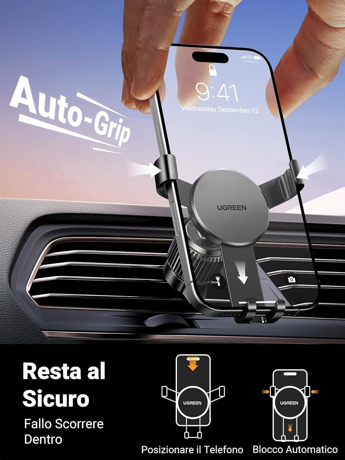 Detalle 2 de UGREEN Supporto telefono auto a gravità per bocchetta aria