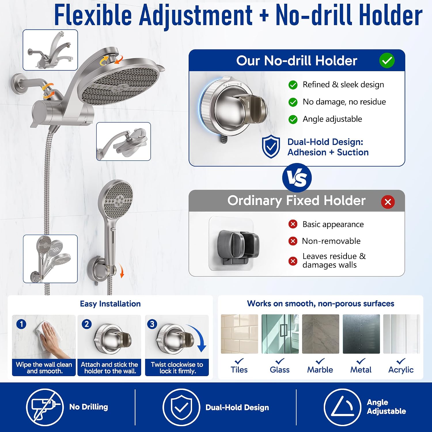 Thumbnail 6 de Veken SHT3V103 Filtered Shower Head Combo, Nickel, 8-Mode Rain and 9-Mode Handheld