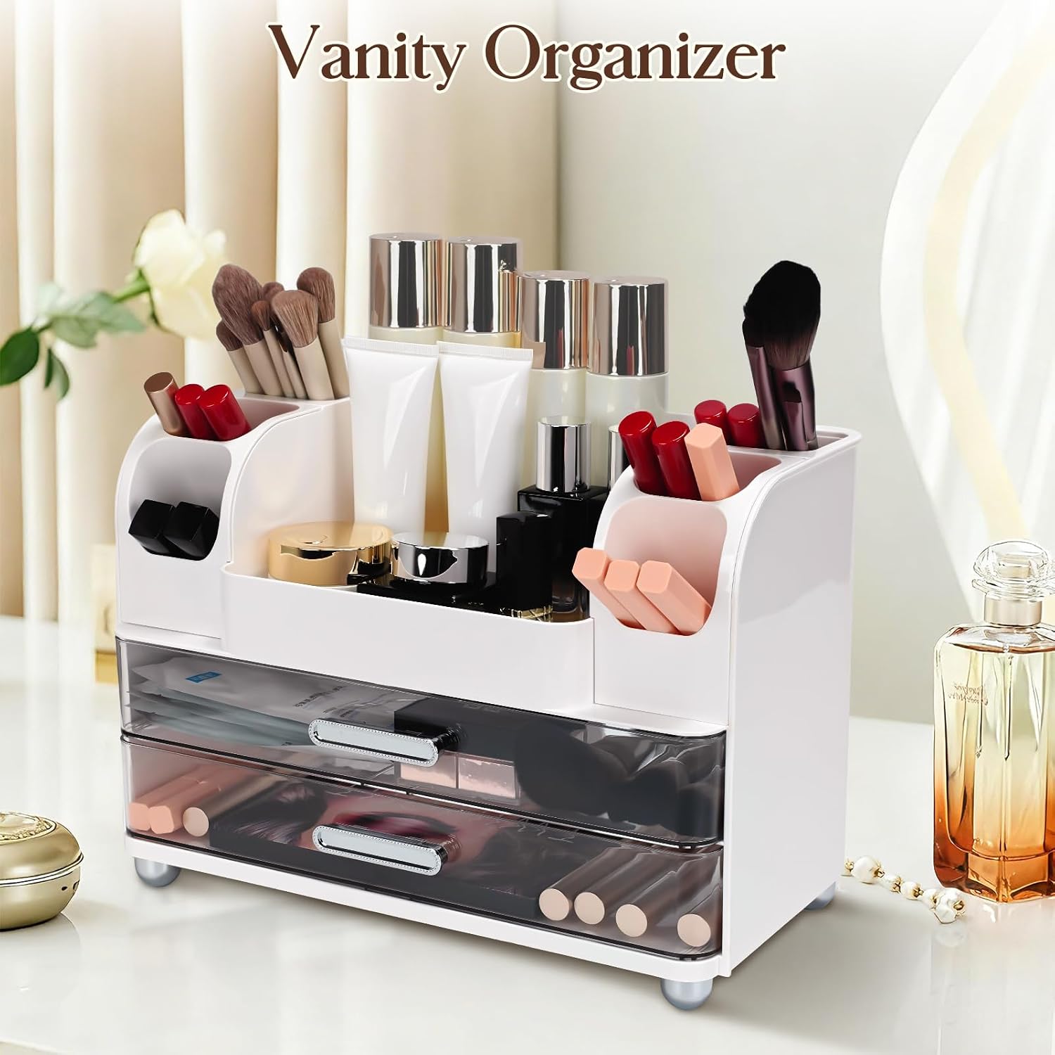 Thumbnail 5 de Mounting UP Makeup Organizer with 2 Large Drawers – White, UK