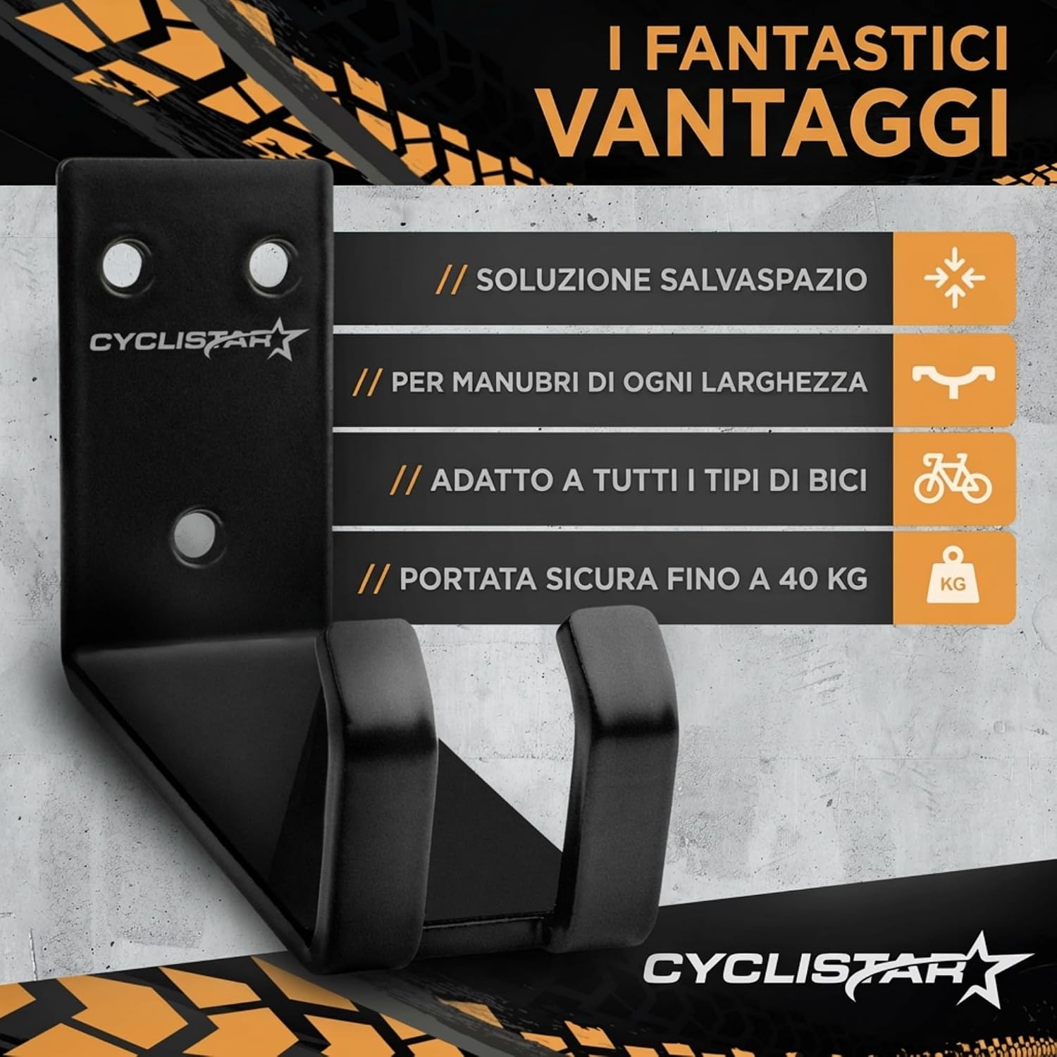 Detalle 2 de CYCLISTAR Supporto da Parete per Bicicletta fino a 40 kg – robusto supporto universale con pedale e 2 staffe