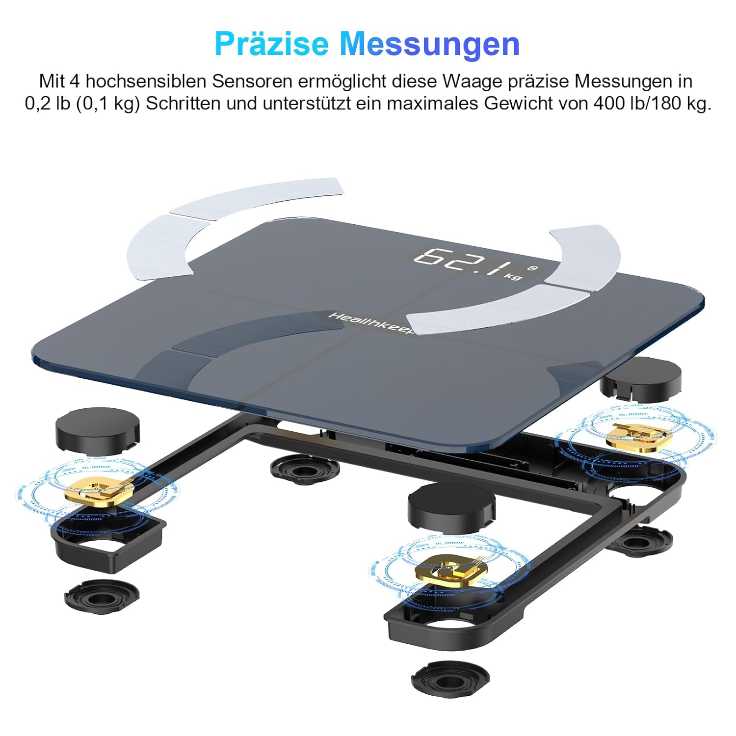 Detalle de Körperfettwaage mit Bluetooth & App (Fitdays) – Smart Digitale Waage für Gewicht, BIA-Werte & mehr, Schwarz