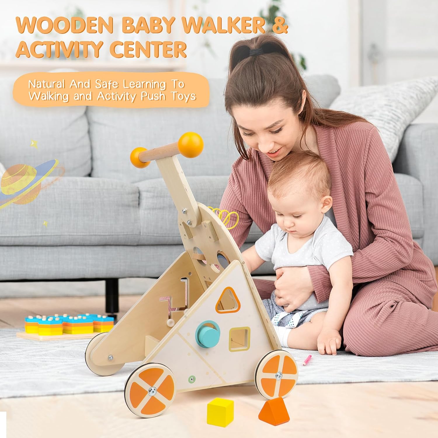 Thumbnail 3 de Jacootoys Wooden Activity Walker with Adjustable Speed & 7 Educational Activities