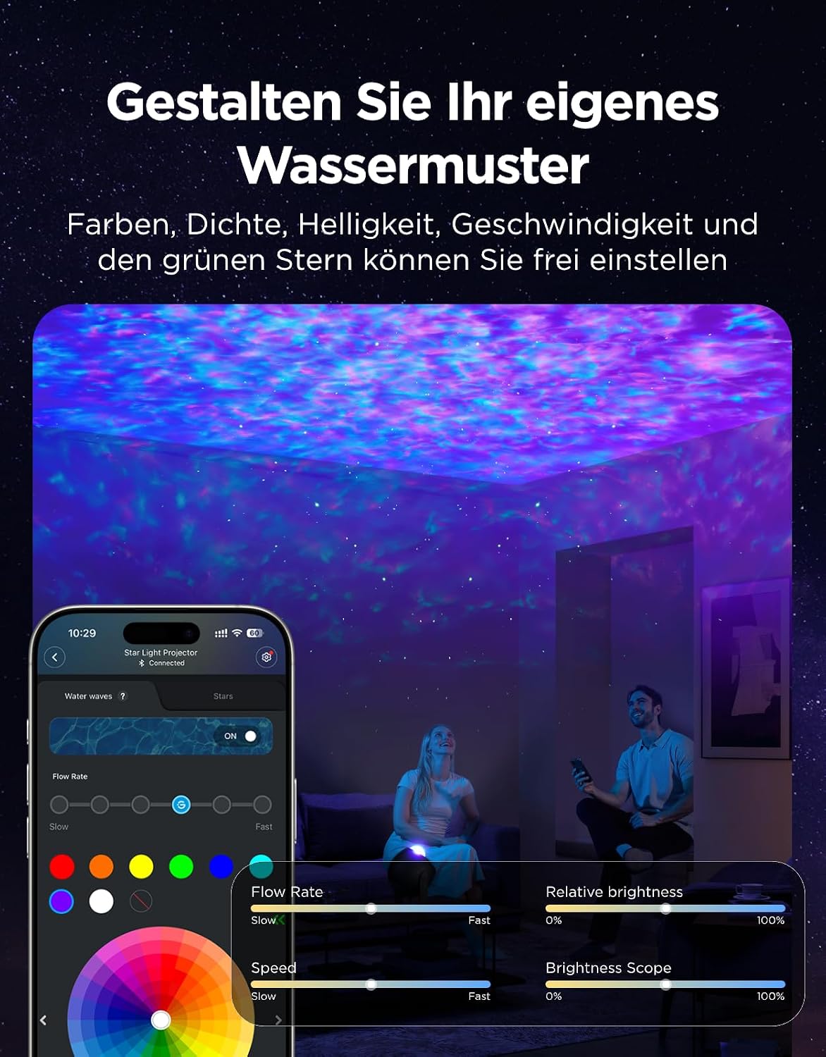 Detalle de Govee Sternenhimmel Projektor „Ozeanwelle“ mit dynamischen Welleneffekten und Matter-Kompatibilität