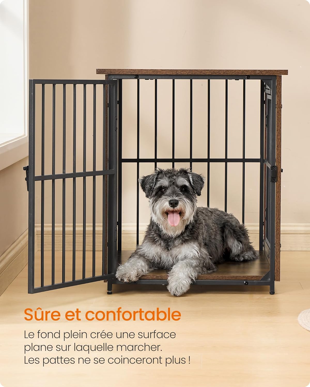 Detalle 2 de Feandrea Meuble Cage pour Chien – Table d’appoint 2 en 1, fond plein, 80x55x64 cm, pour chiens jusqu’à 20 kg